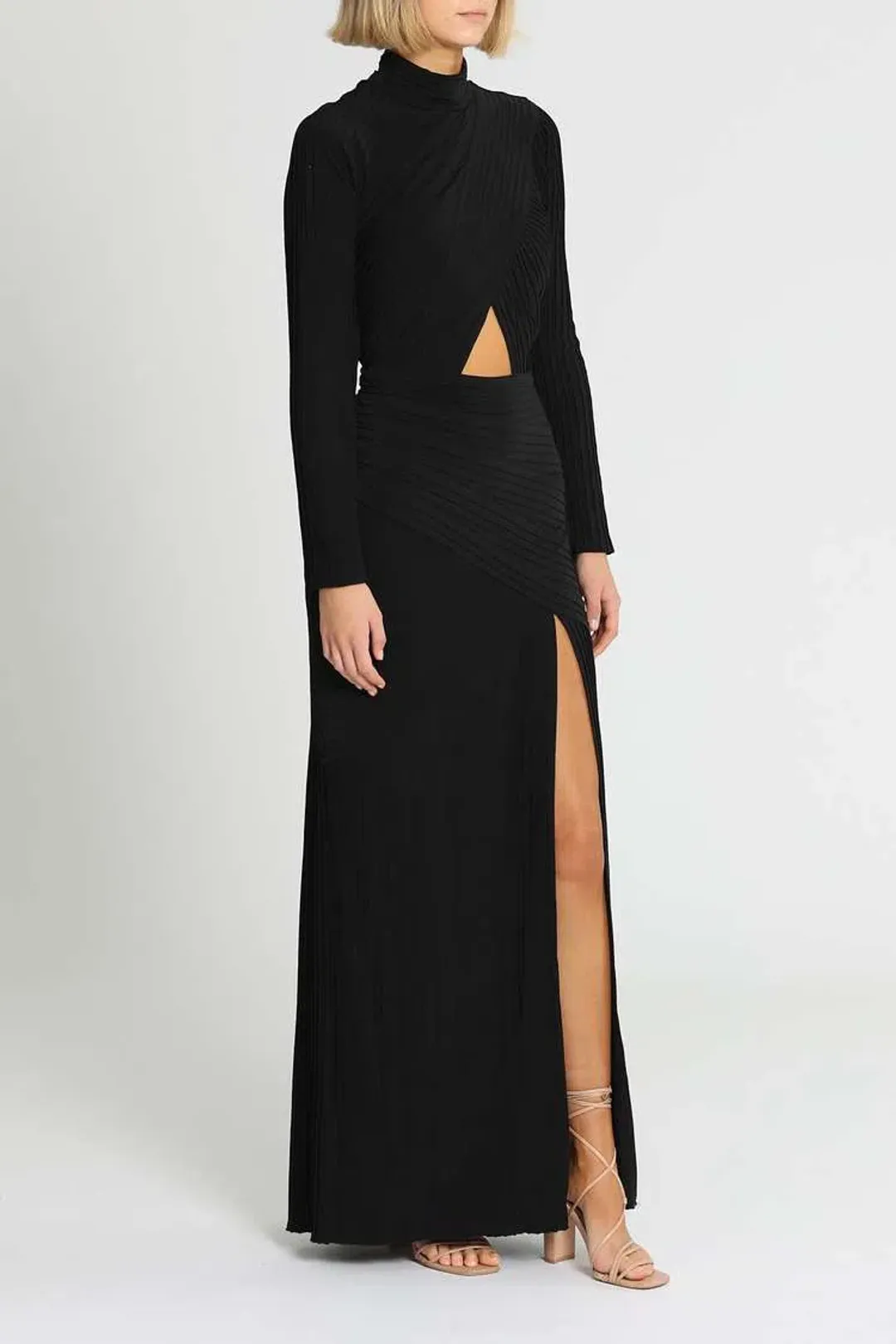 Tadashi Shoji Seneca Open Back Pintuck Gown Black Size 12 for rent on The Volte - main image