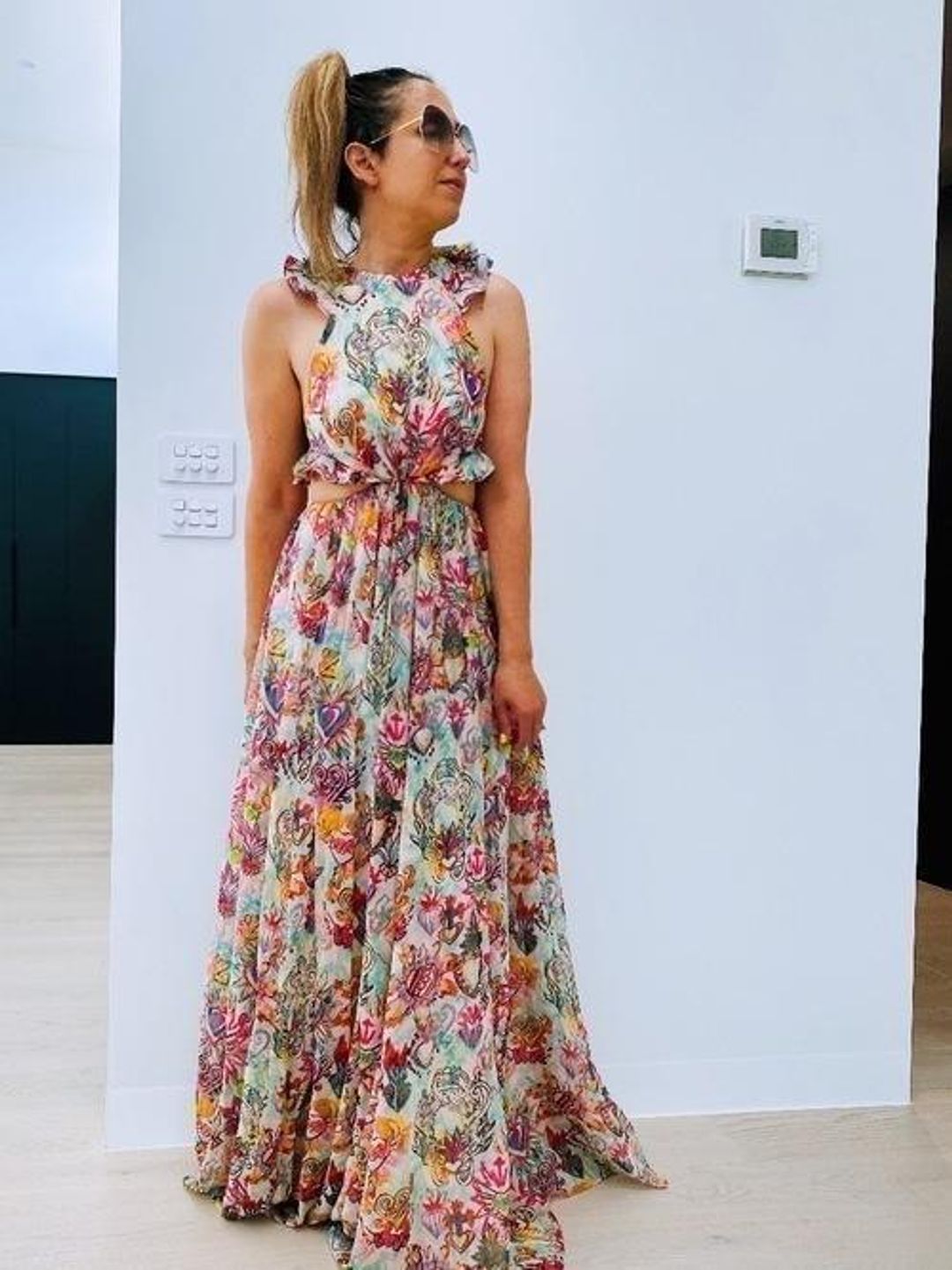 Zimmermann Lovestruck Ruffle Sleeveless Cutout Maxi Dress Print Size 0 for rent on The Volte - main image