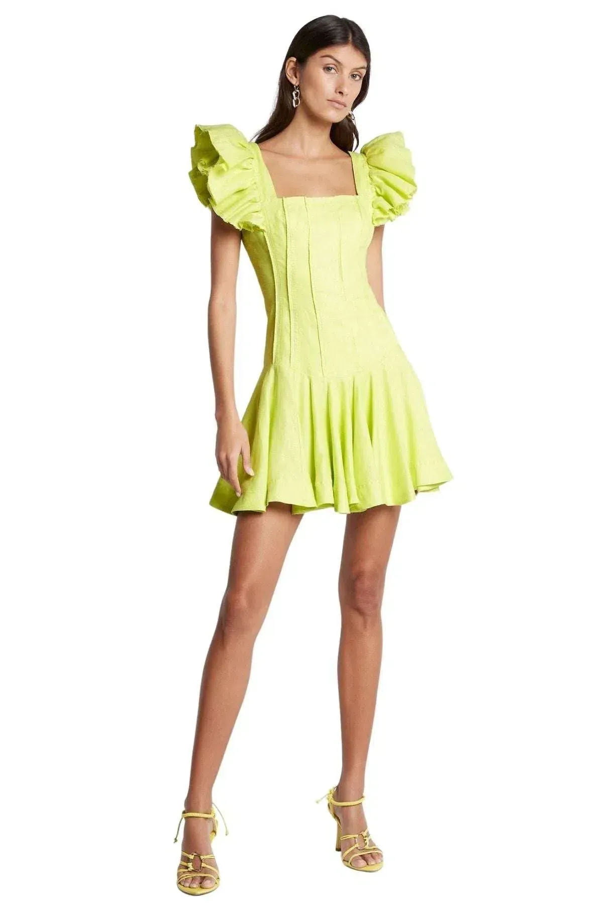 Aje Breathless Frill Sleeve Mini Dress Lime Size 8 - Image 1