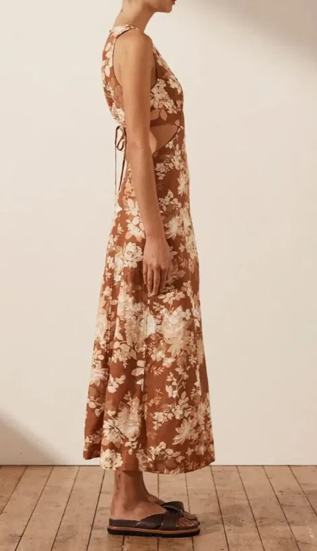 Shona Joy Capucine Linen Panelled Flare Midi Dress Floral Size 6 for rent on The Volte - main image