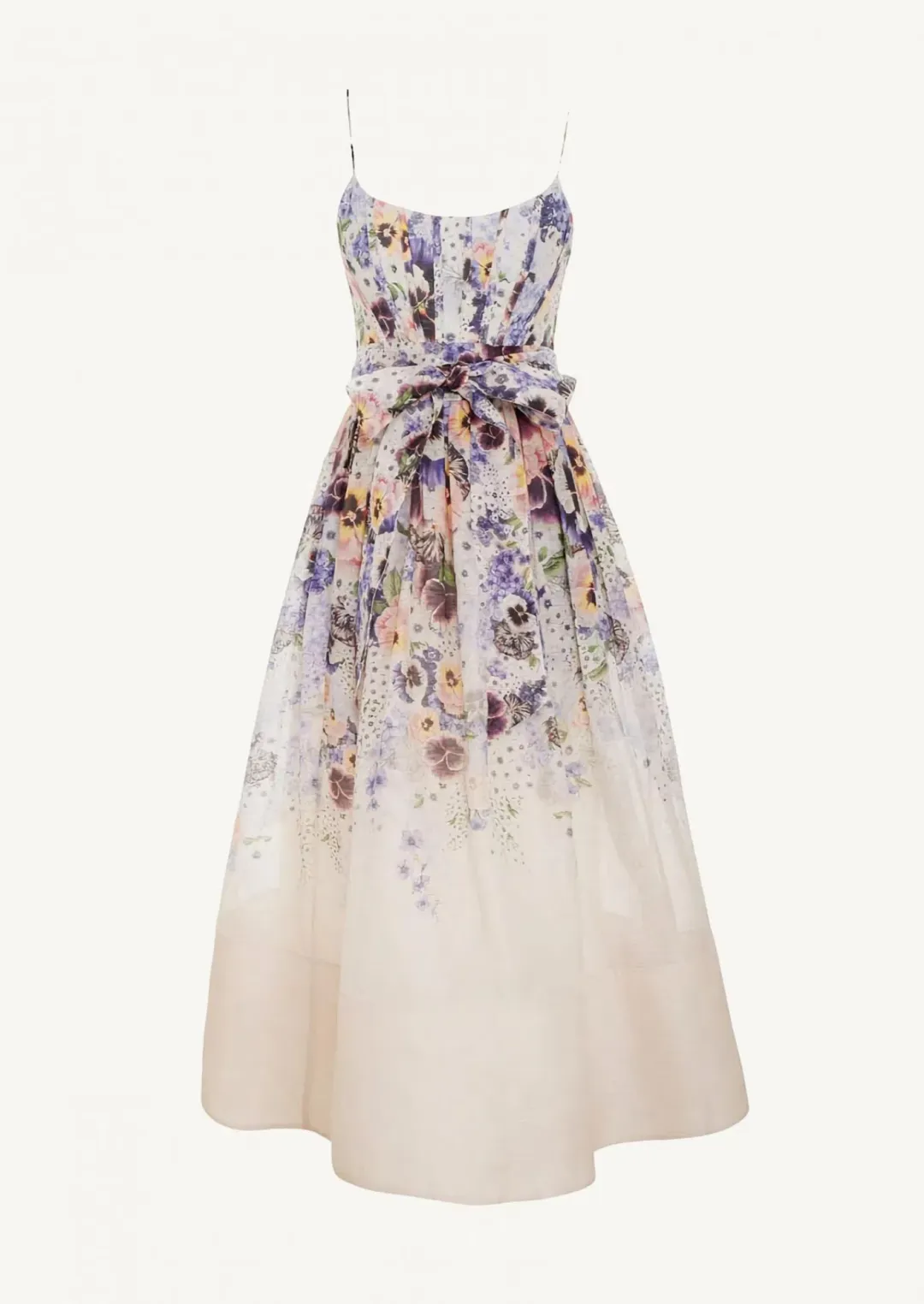Zimmermann Tama Corset Linen and Silk Midi Dress Floral Size 1 / AU 10 for rent on The Volte - main image