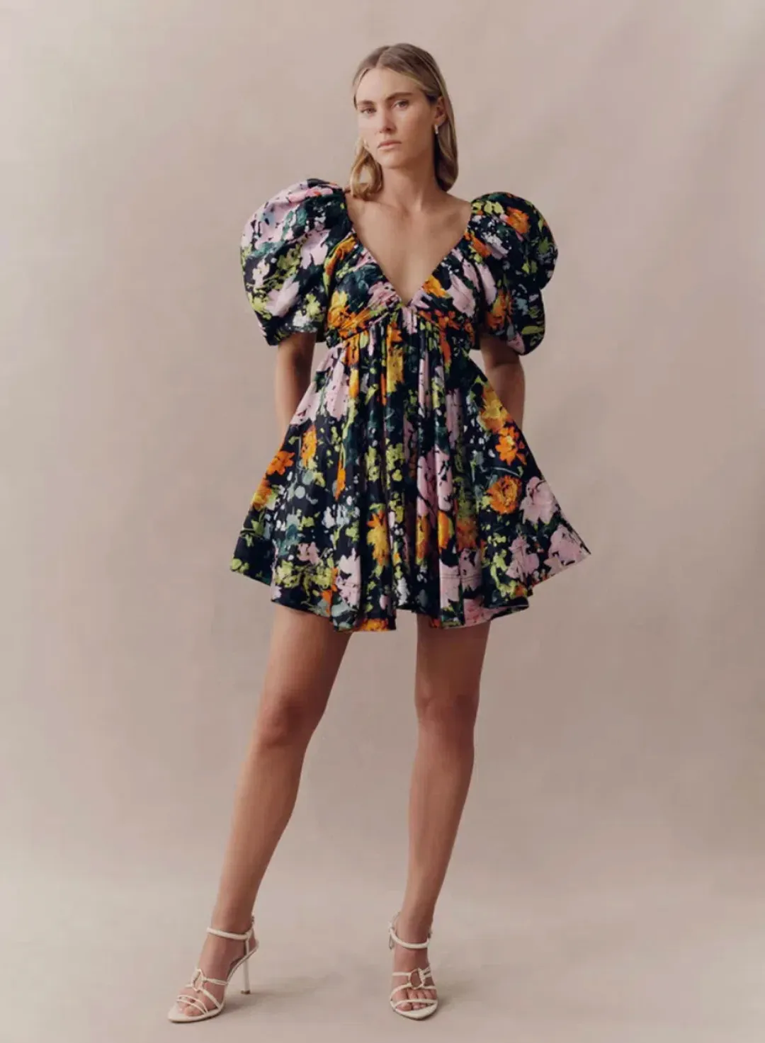 Aje Gabrielle Plunge Mini Dress Midnight Floral Size 10 for rent on The Volte - main image