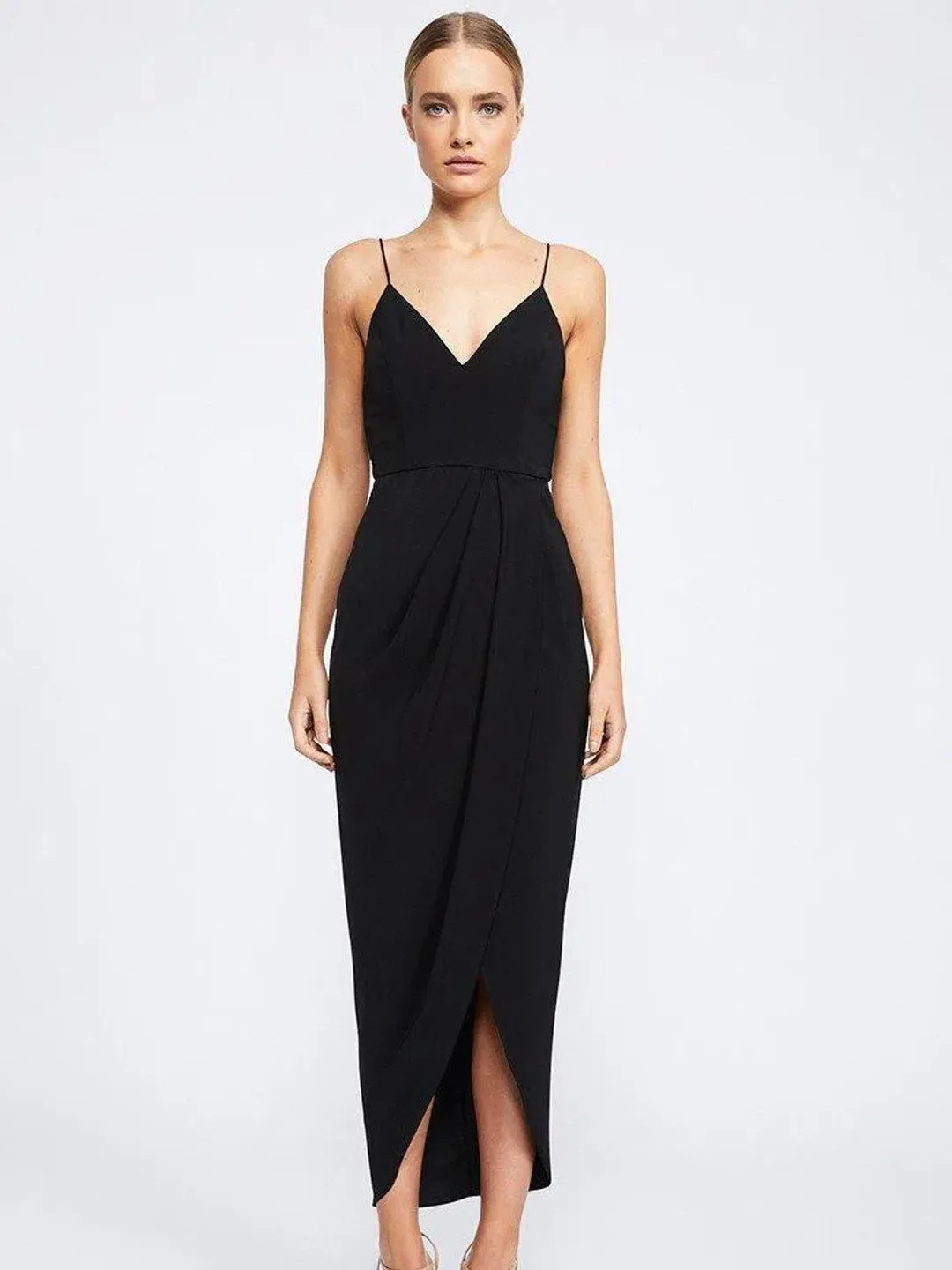 Shona Joy Core Cocktail Draped Maxi Dress Black Size 16 for rent on The Volte - main image