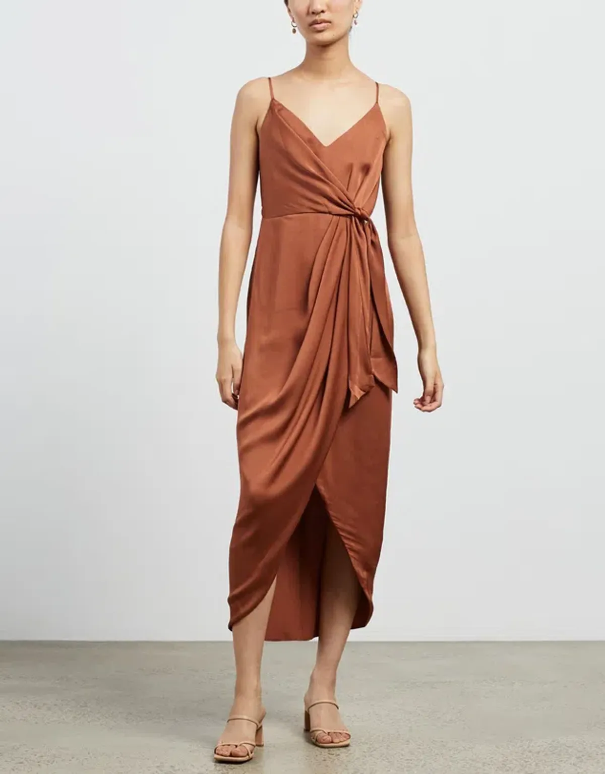 Shona Joy Luxe Tie Front Cocktail Dress Mocha Size 14 - Image 1