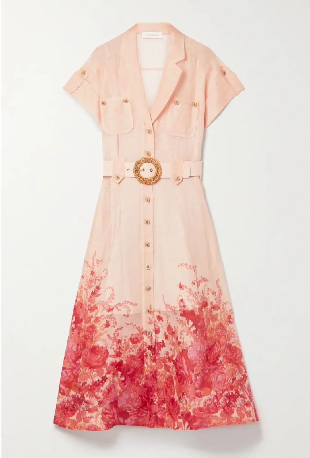 Zimmermann High Tide Midi Shirtdress Pink Ikat Floral Size 2/12 for rent on The Volte - main image