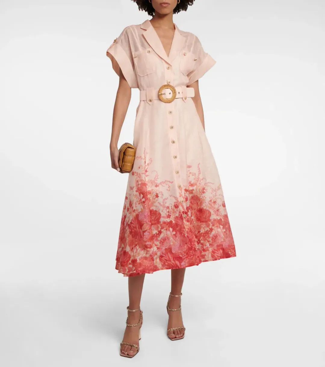 Zimmermann High Tide Midi Shirtdress Pink Ikat Floral Size 2/12 for rent on The Volte - main image