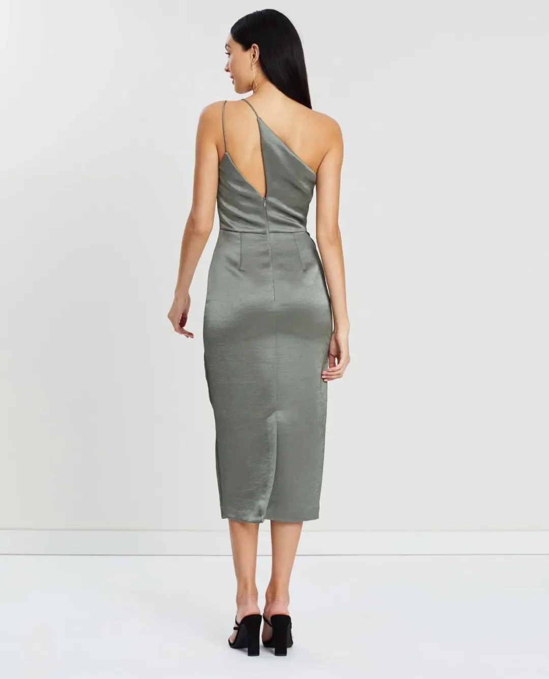 Bec & Bridge Mila Asymmetric Midi Dress Khaki Size 6 for rent on The Volte - main image