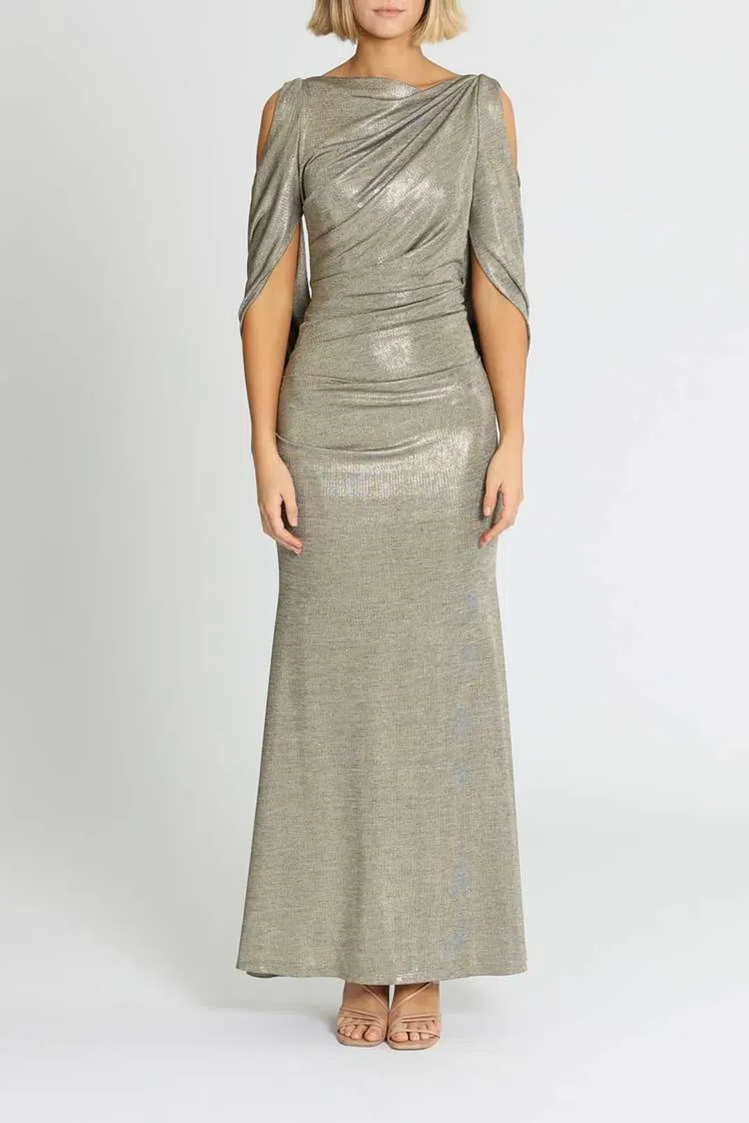 Montique Lana Metallic Gown Gold Size 14 for rent on The Volte - main image