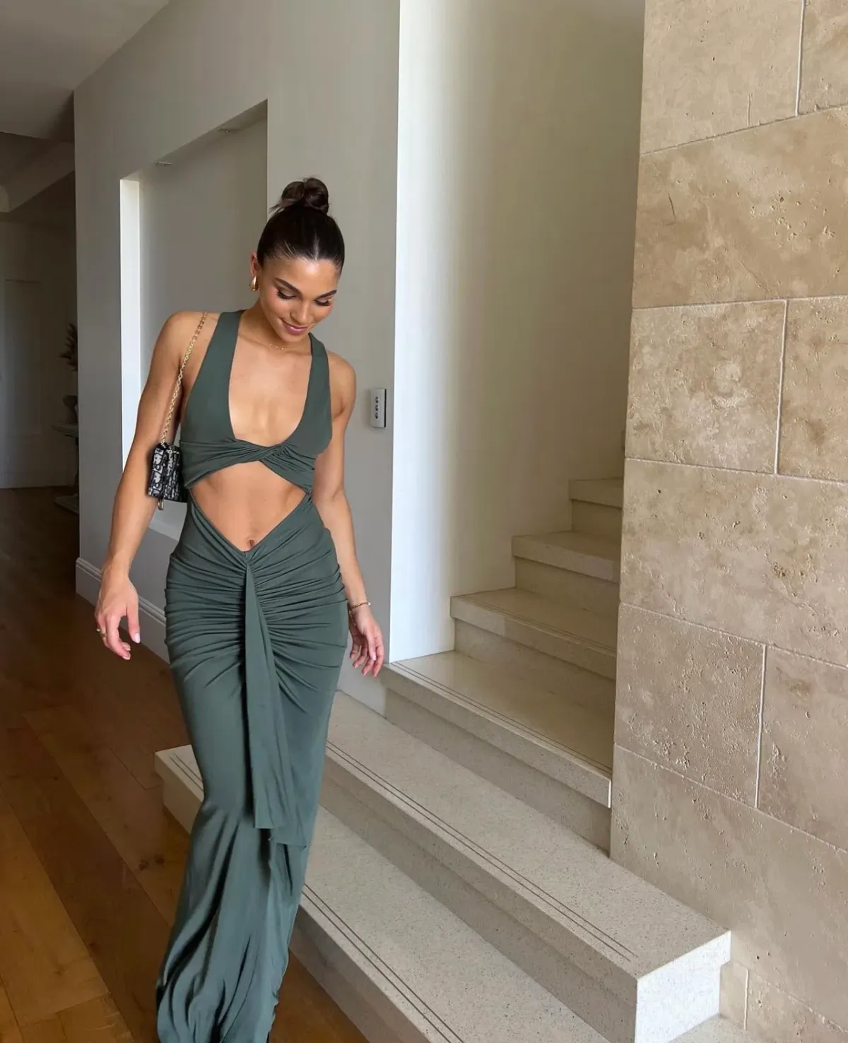 Christopher Esber Vivenda Drape Dress Green Size S/ AU 8 - Image 3