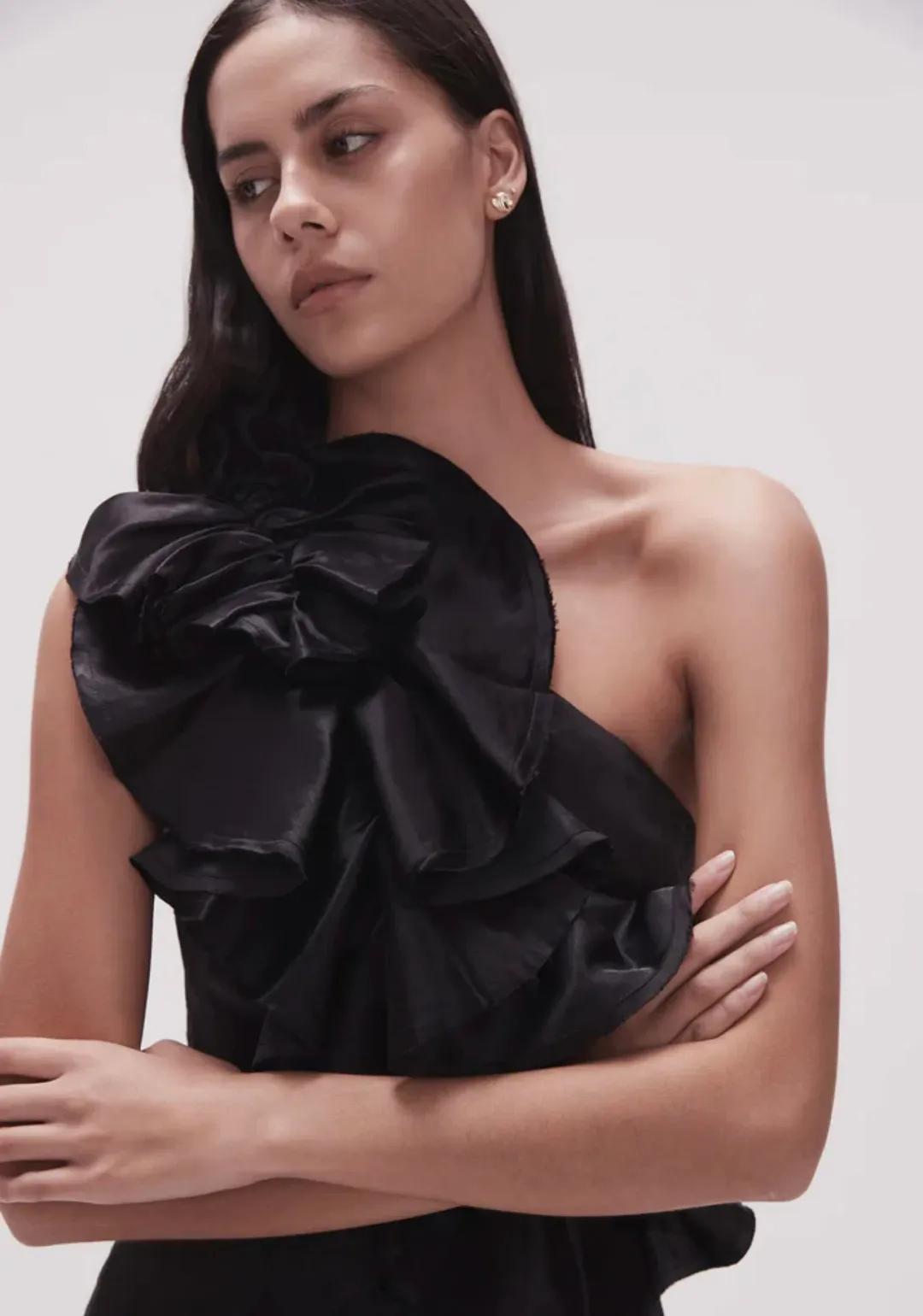 Aje Adelia Ruffle Midi Dress Black Size 8 for rent on The Volte - main image