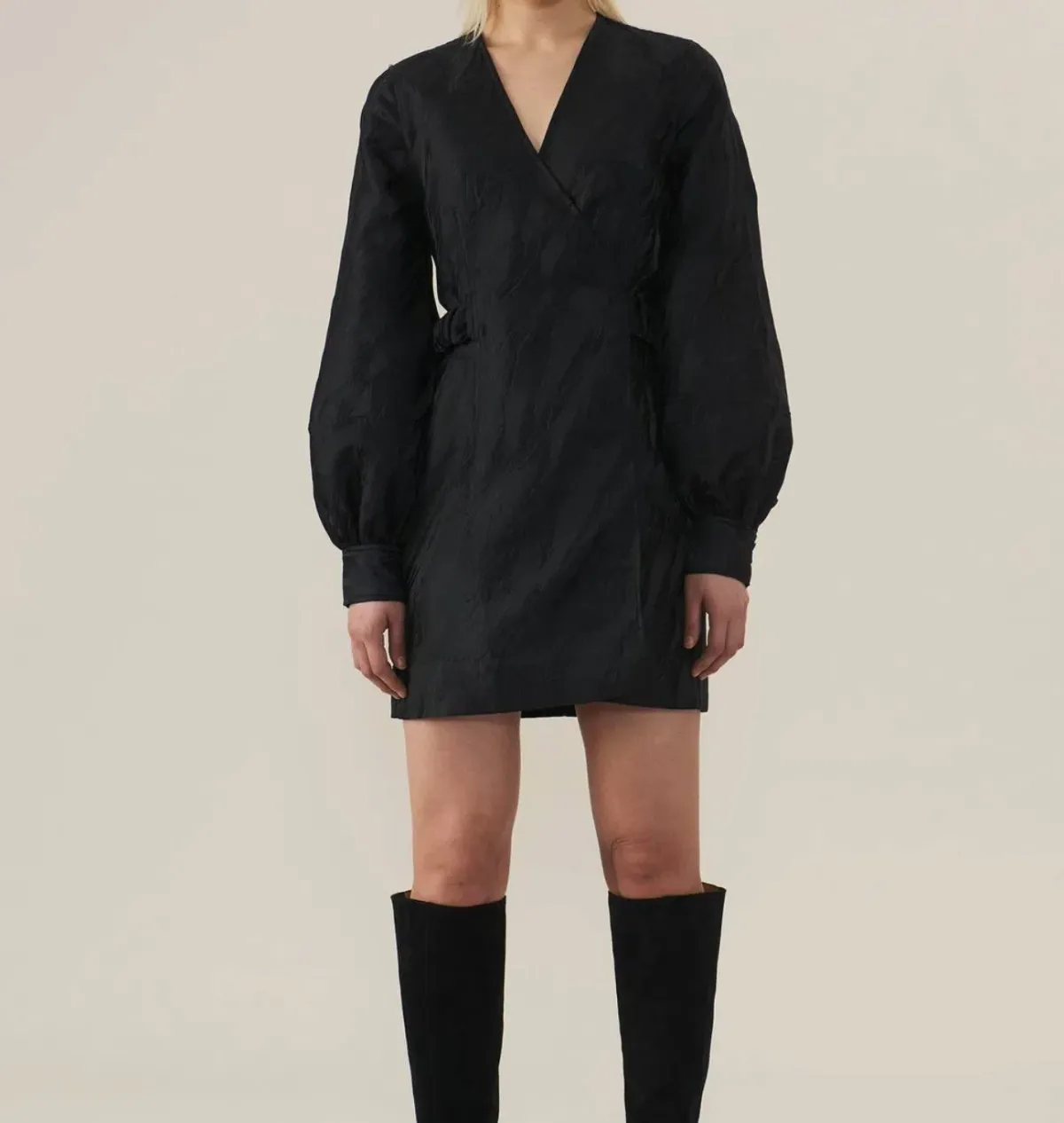 Ganni Jacquard Black Wrap Dress Black Size 10 - Image 2