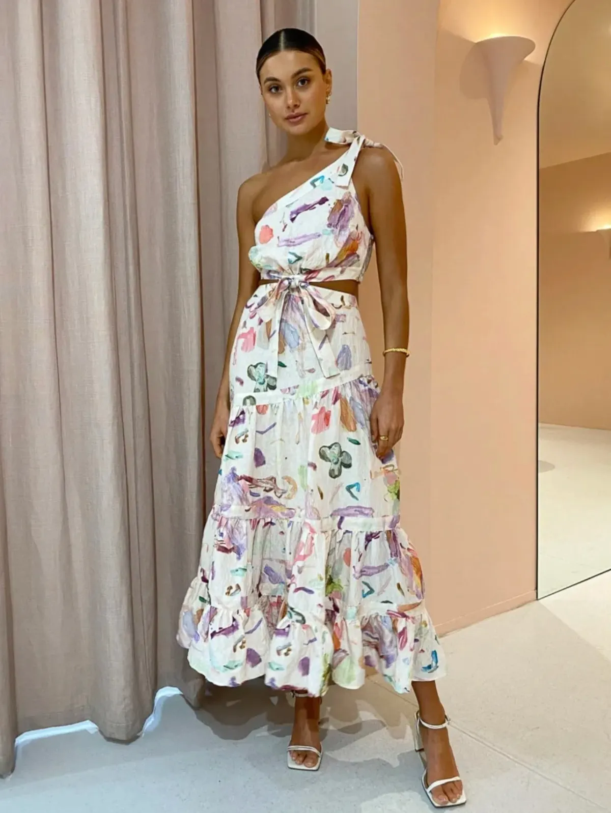 Alemais Annie One Shoulder Dress Print Size 10 - Image 1