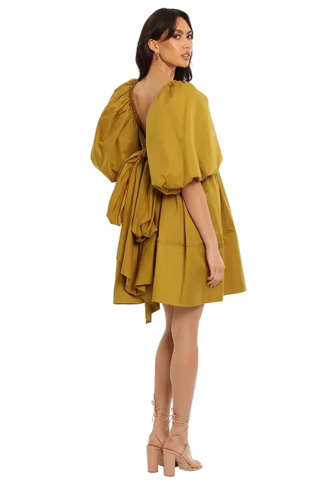 Aje Casabianca Puff Sleeve Mini Dress Olive Green Size 10 for rent on The Volte - main image