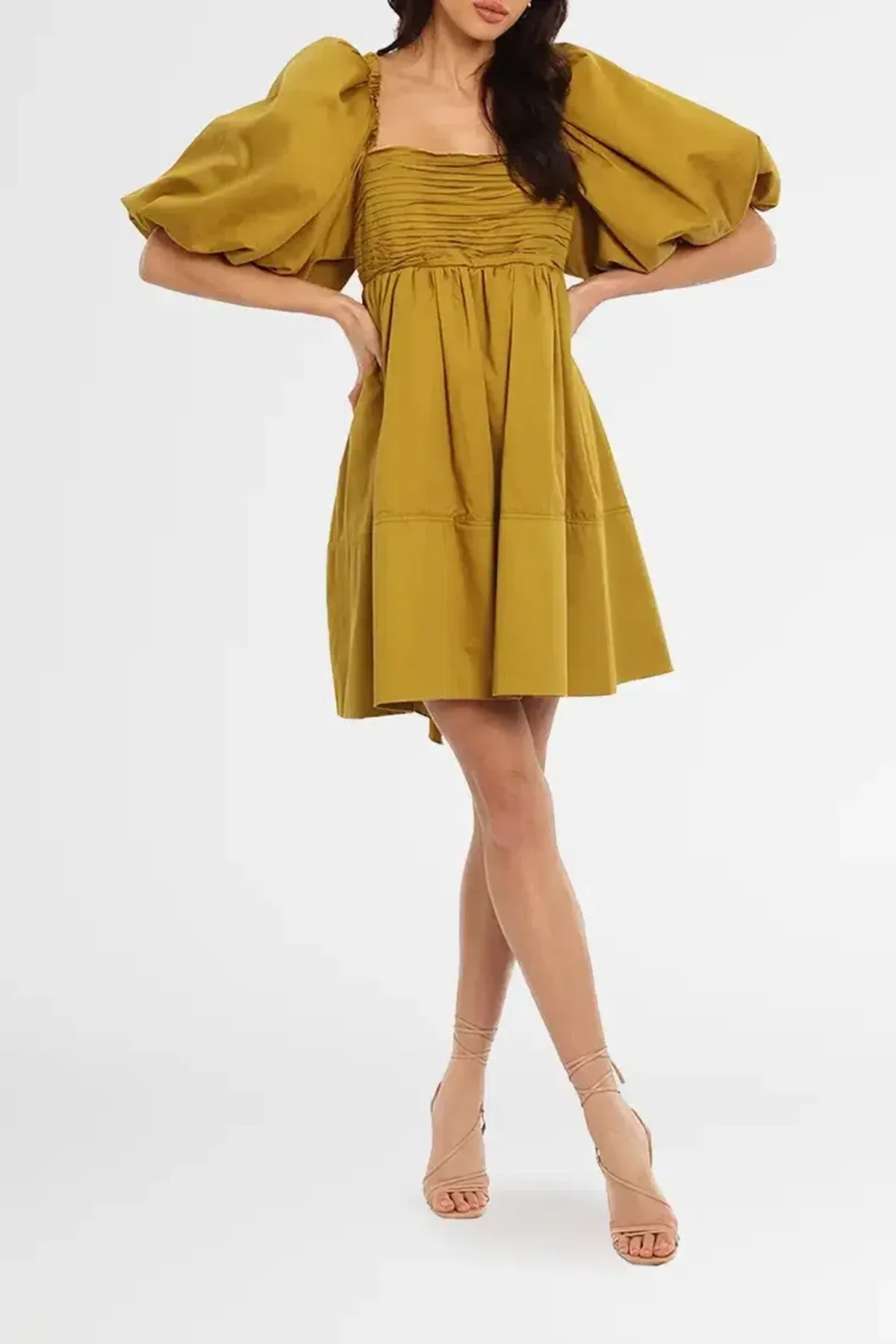 Aje Casabianca Puff Sleeve Mini Dress Olive Green Size 10 - Image 2