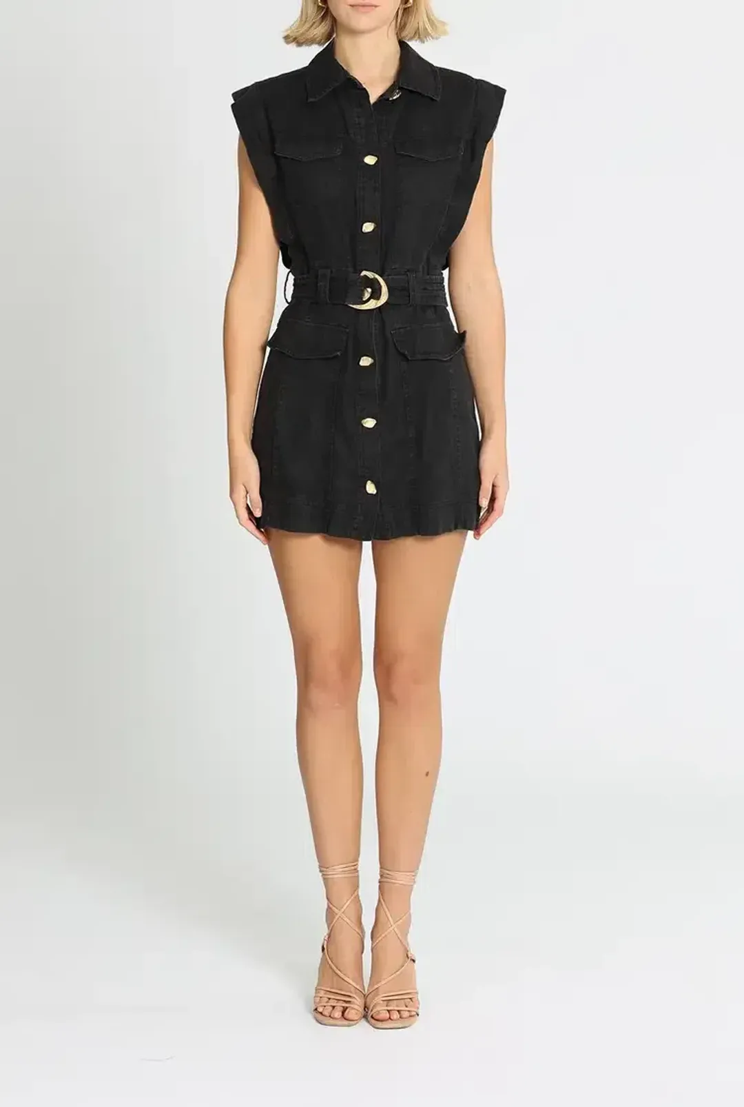 Aje Eloise Linen Logo Mini Dress Black Size 8 for rent on The Volte - main image