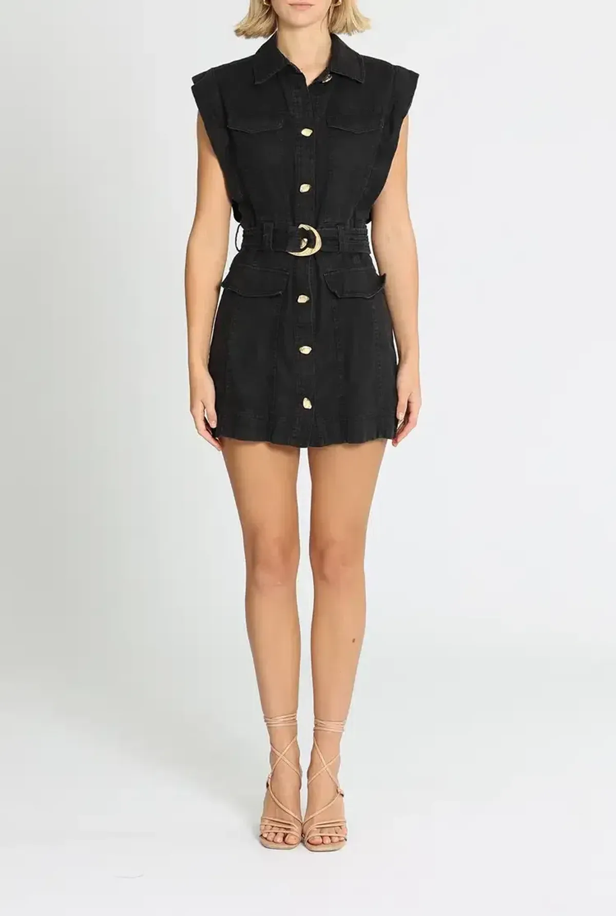Aje Eloise Linen Logo Mini Dress Black Size 8 - Image 1