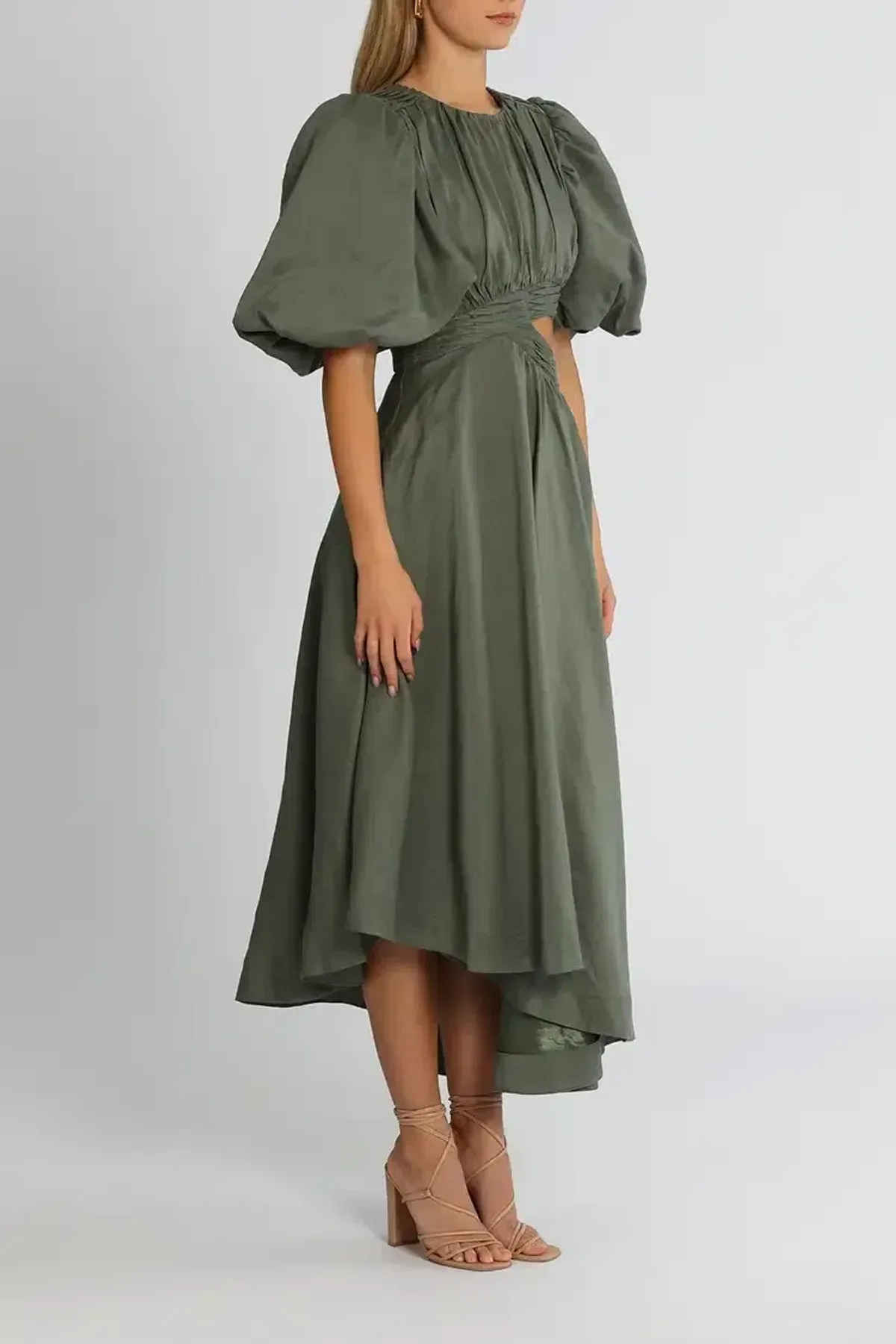 Aje Tidal Tucked Cut Out Midi Dress in Oakmoss Size 6 - Image 2