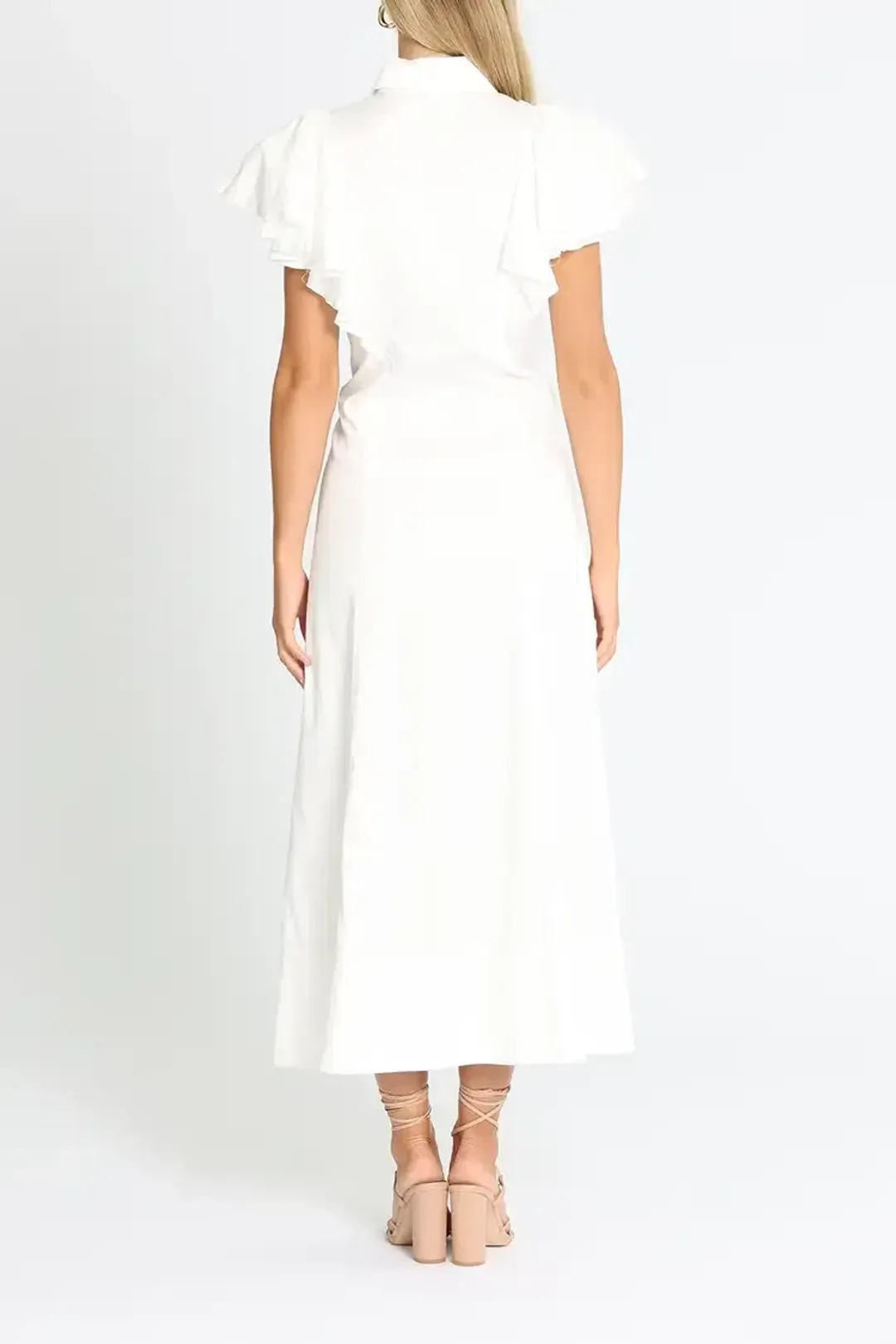 Aje Kindred Frill Sleeve Midi Dress Ivory Size 10 for rent on The Volte - main image
