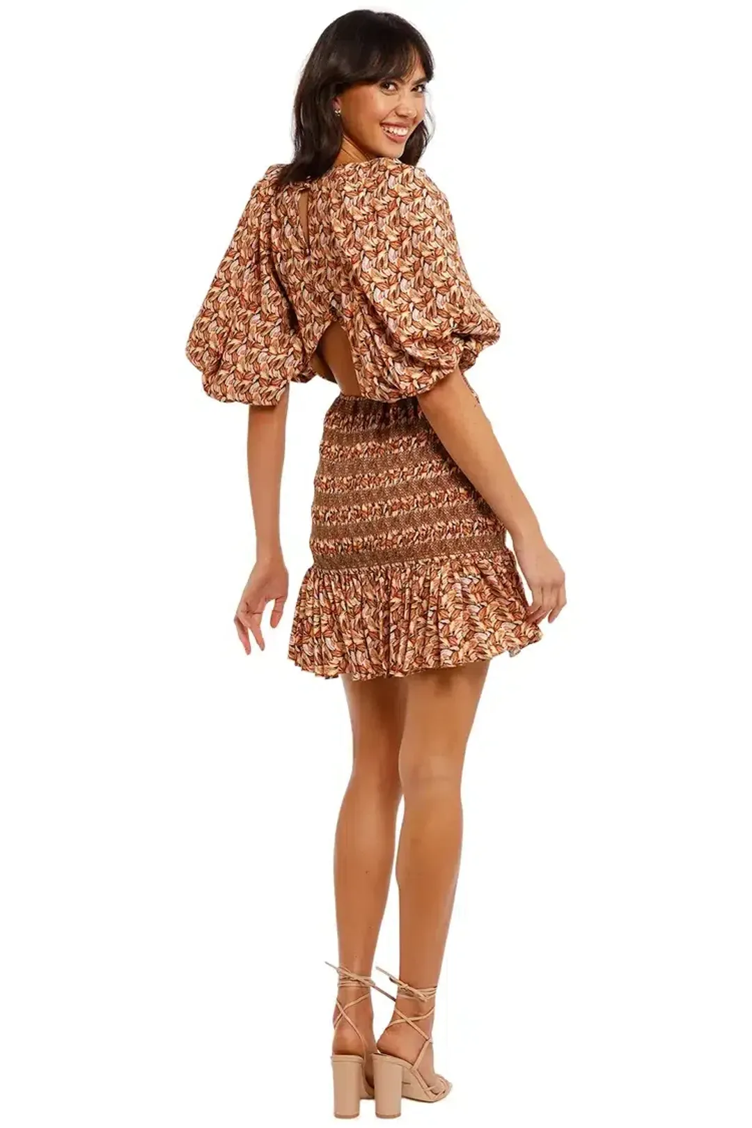 Acler Brooks Mini Dress in Neutral Leaves Print Size 6 for rent on The Volte - main image