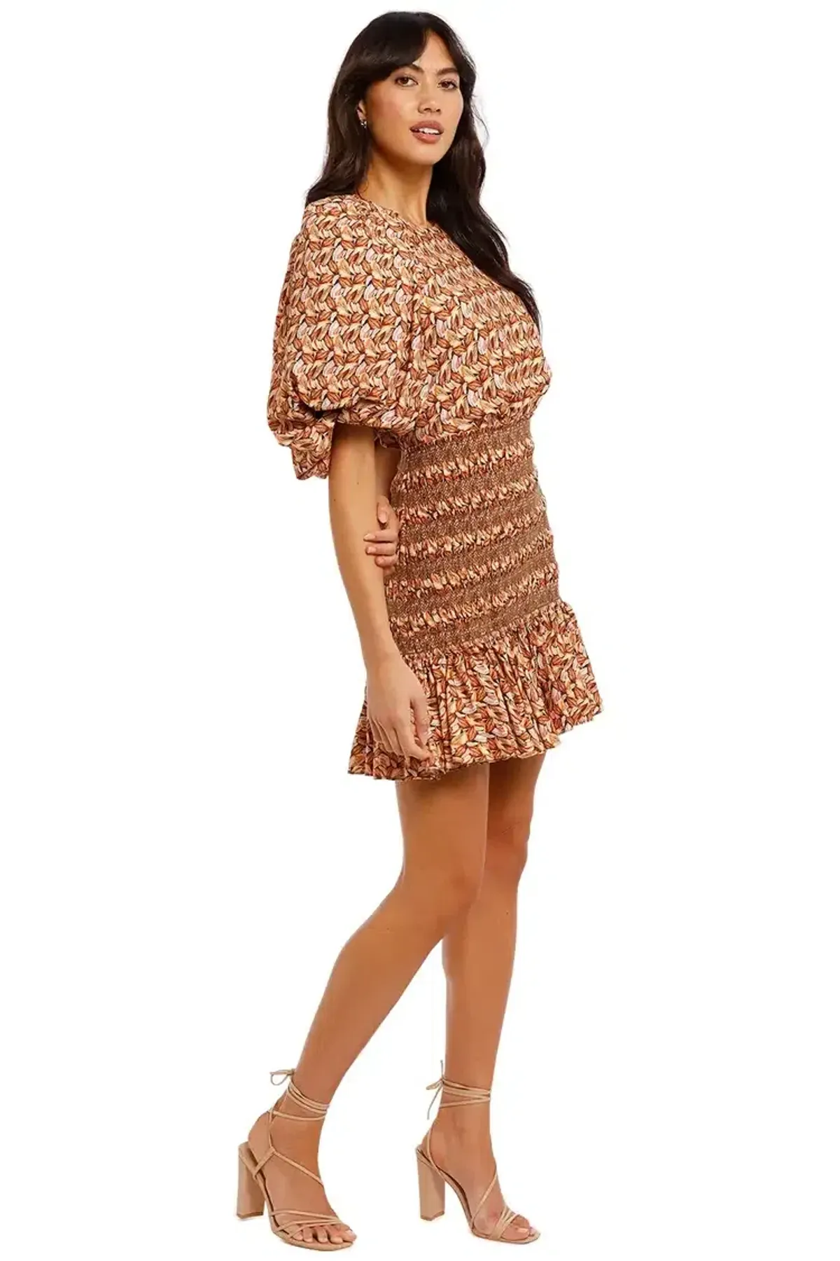 Acler Brooks Mini Dress in Neutral Leaves Print Size 6 - Image 2