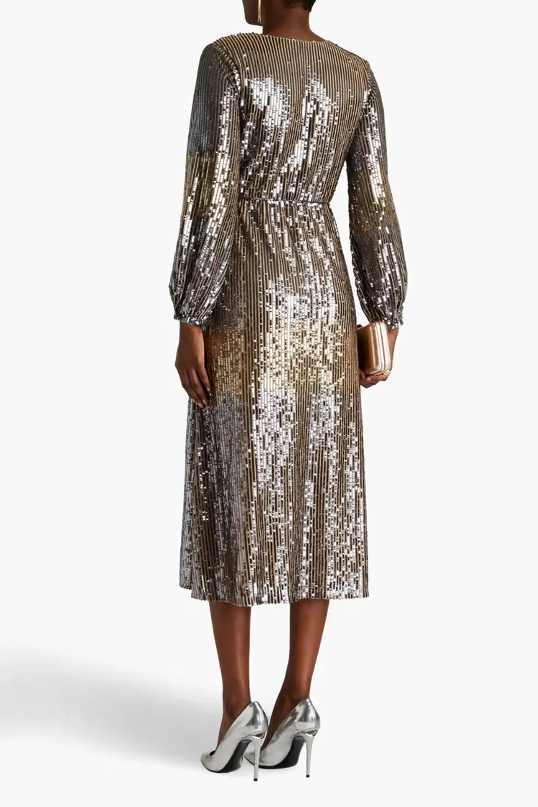 Raishma Wrap-Effect Sequined Tulle Midi Dress Silver Size 14 for rent on The Volte - main image