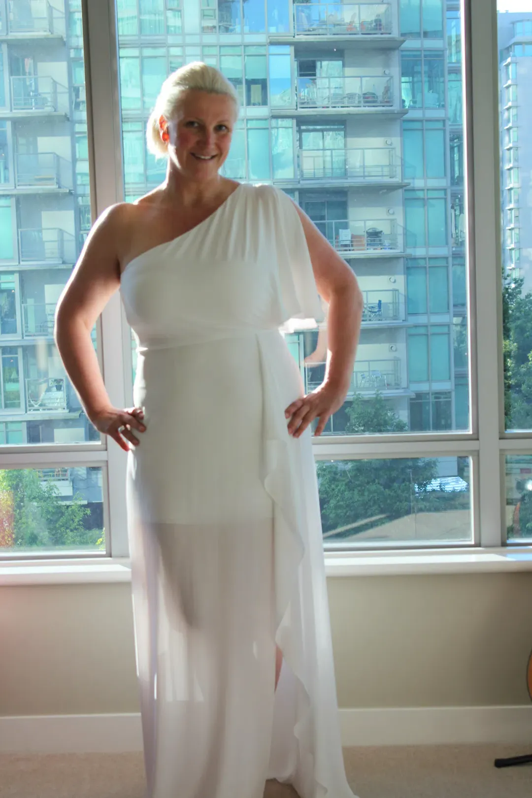 BCBGMAXAZRIA Kendal Ruffle One Shoulder Gown White Size 16 for rent on The Volte - main image