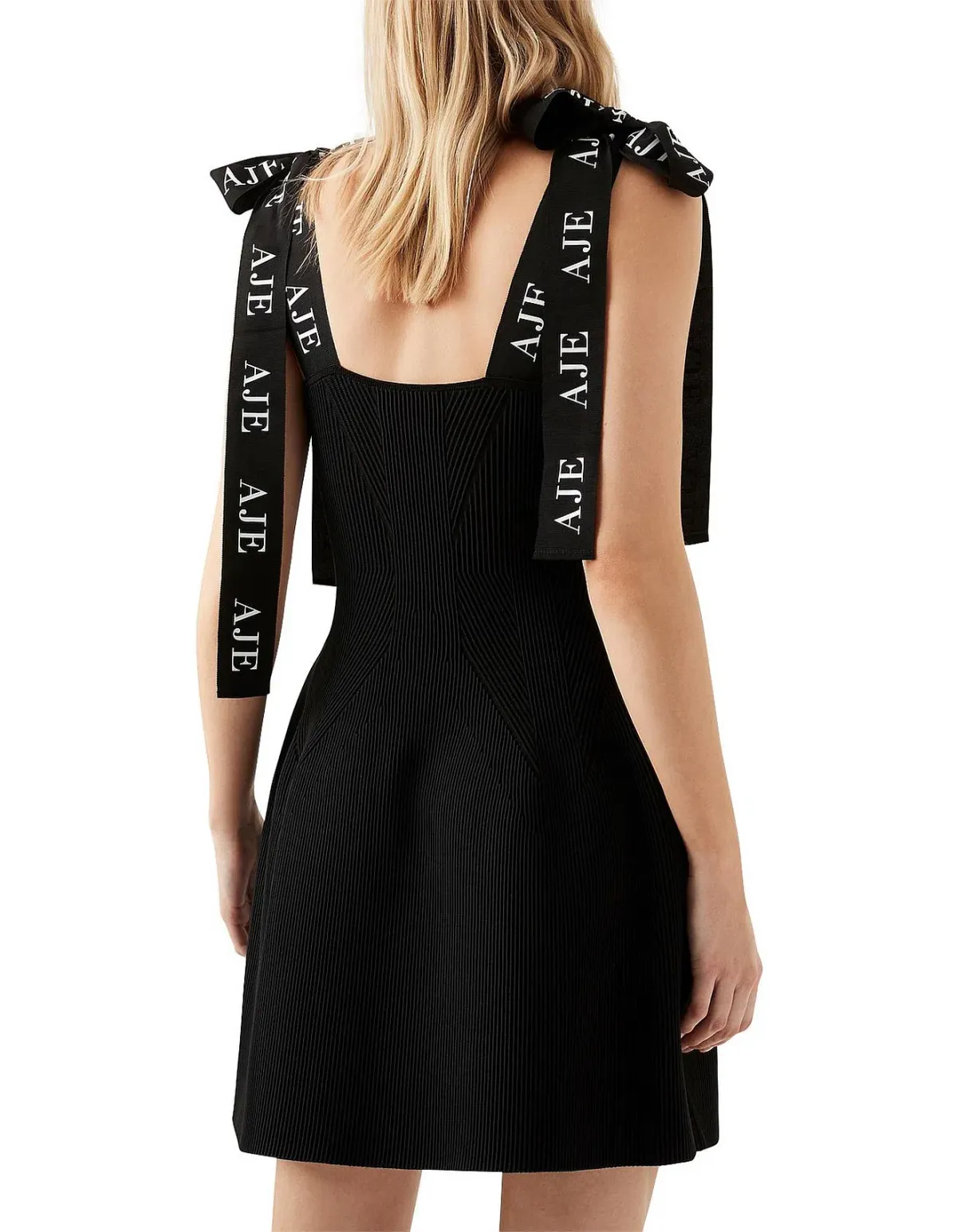 Aje Amber Knit Tie Shoulder Mini Dress Black Size 12 - Image 3