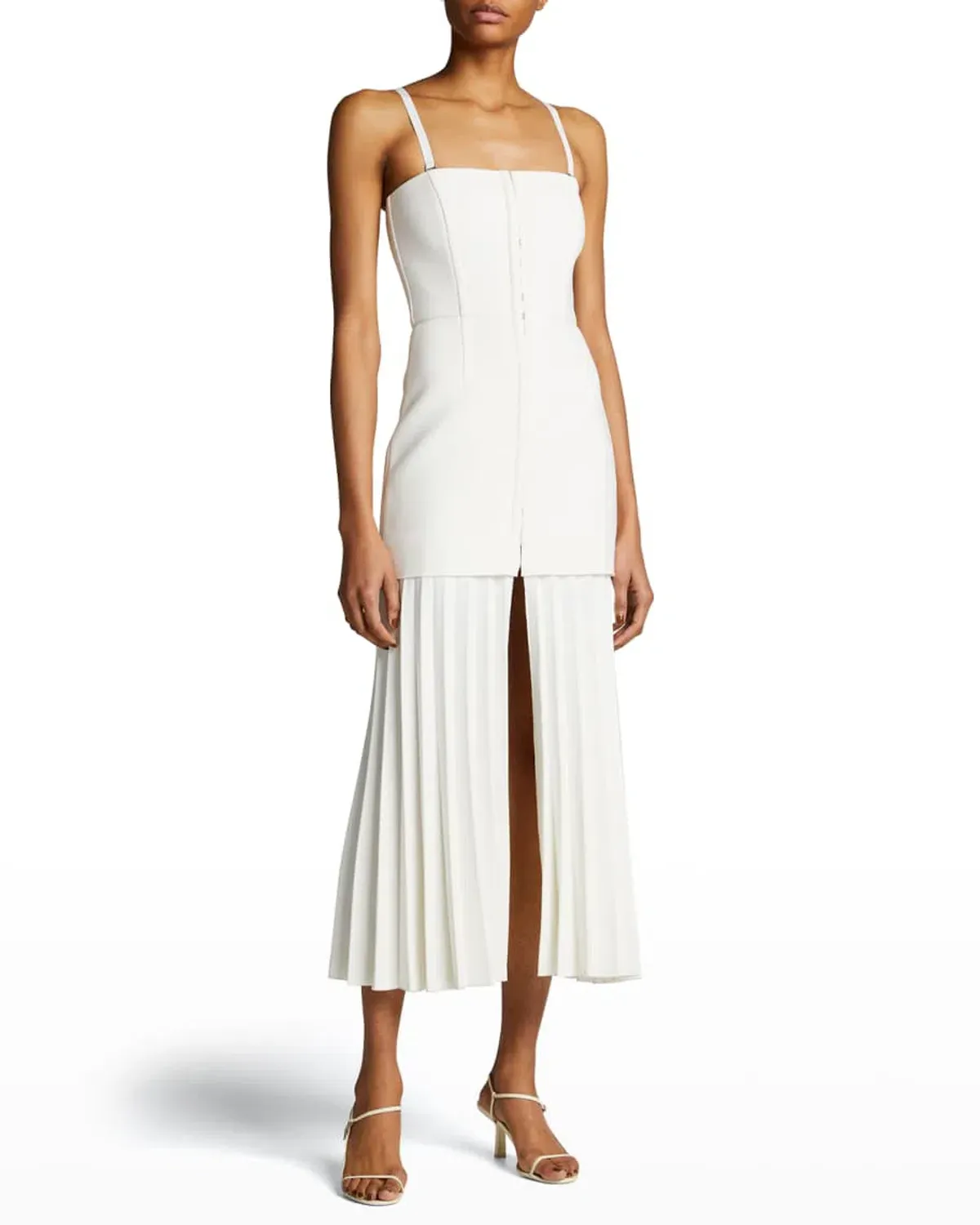 Dion Lee Hook and Eye Pleat Midi Dress Ivory Size 8 - Image 1