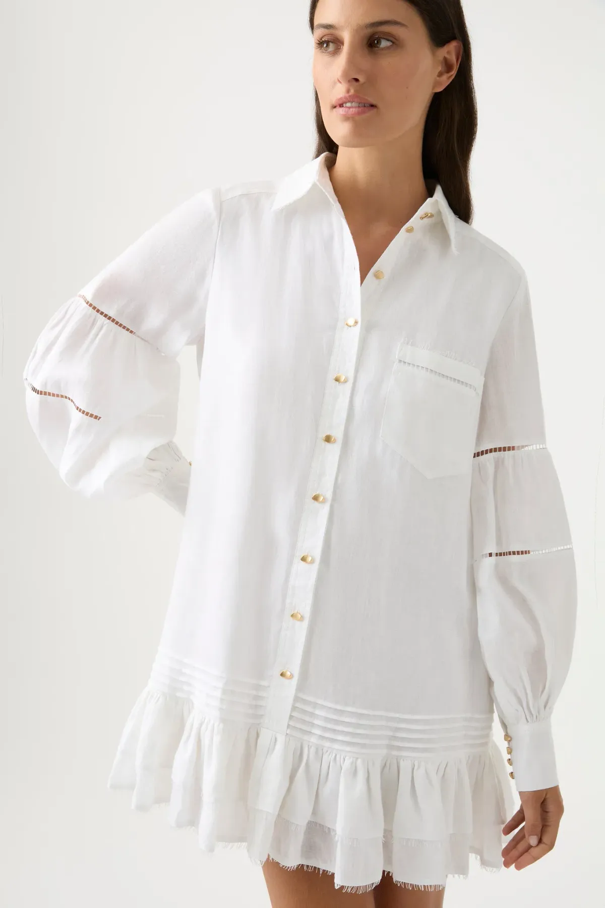 Aje Lotus Shirt Mini Dress Ivory Size 10 - Image 2