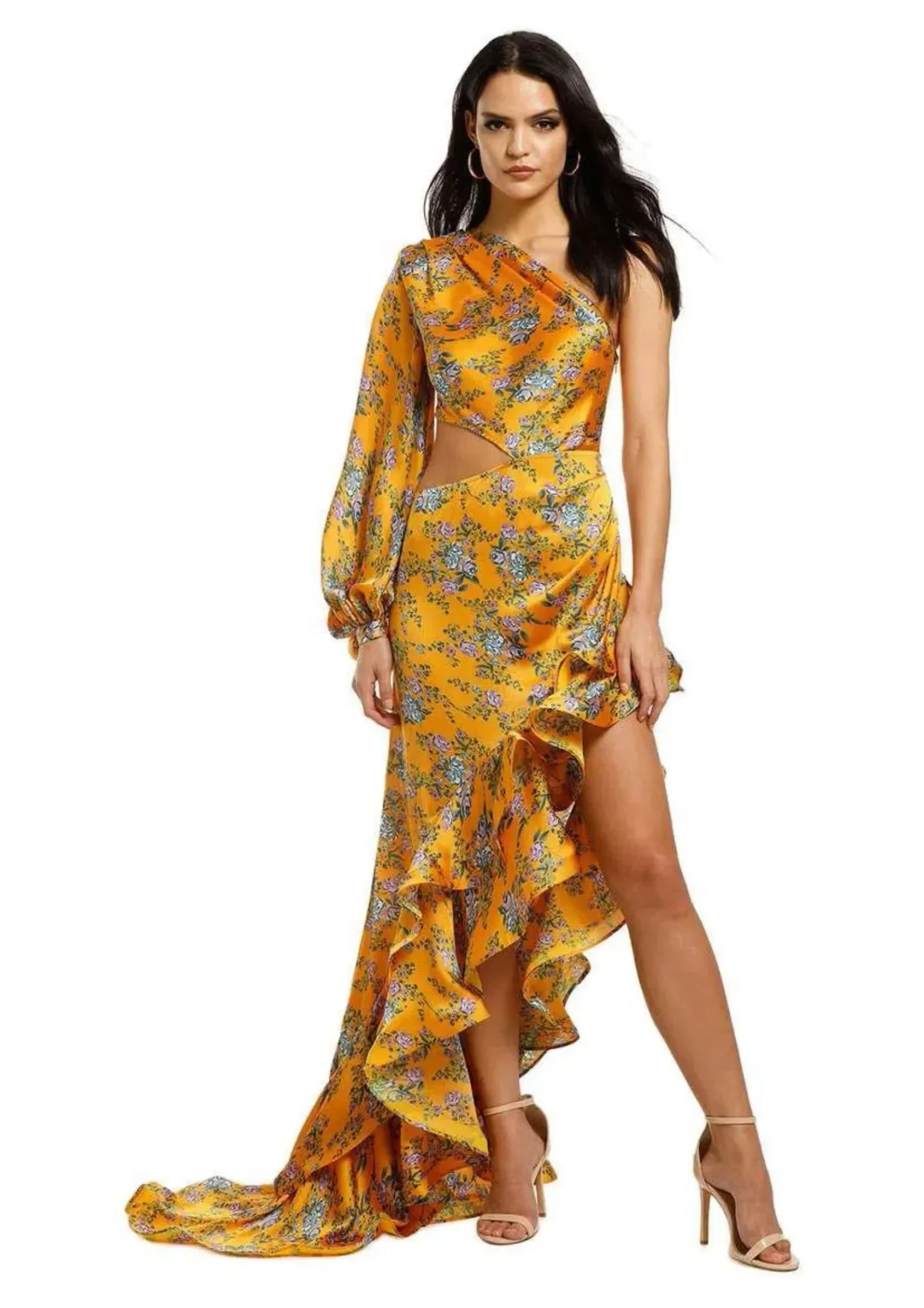 Bronx and Banco Hanna Gown Yellow Floral Size 8 - Image 1