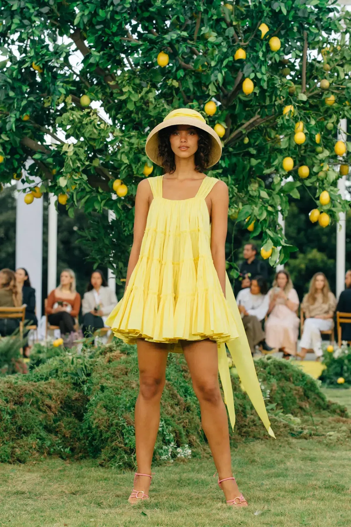 Aje Soltice Tiered Mini Dress Yellow Size 6 - Image 1