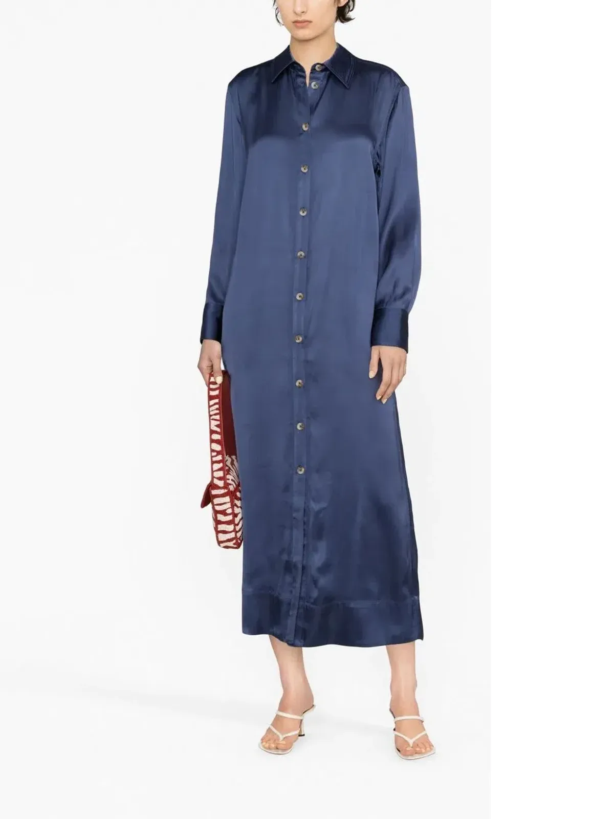 LouLou Studio Ara Satin Maxi Shirt Dress Navy Size M/Au 12 - Image 1