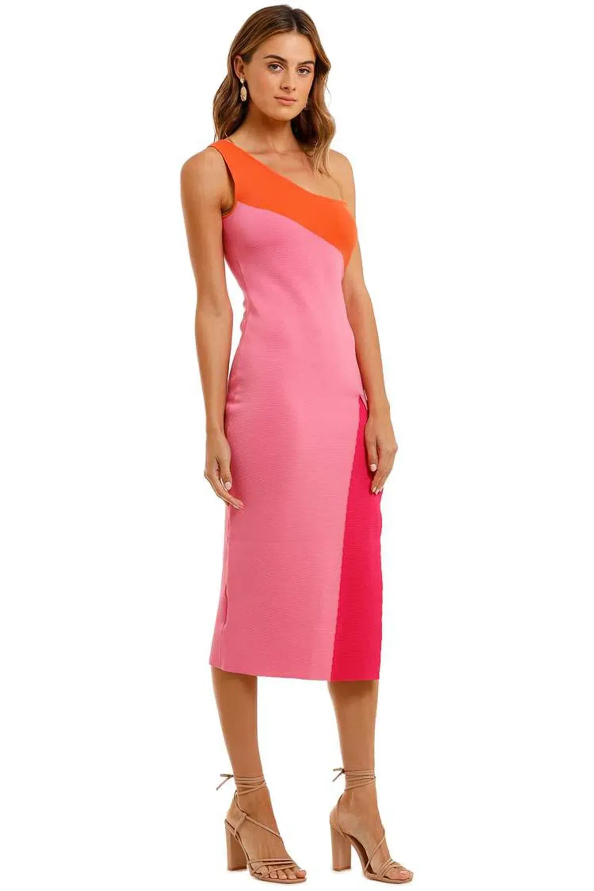 By Johnny Summer Splice Asymmetric Knit Midi Dress Pink Size 14 - Image 2