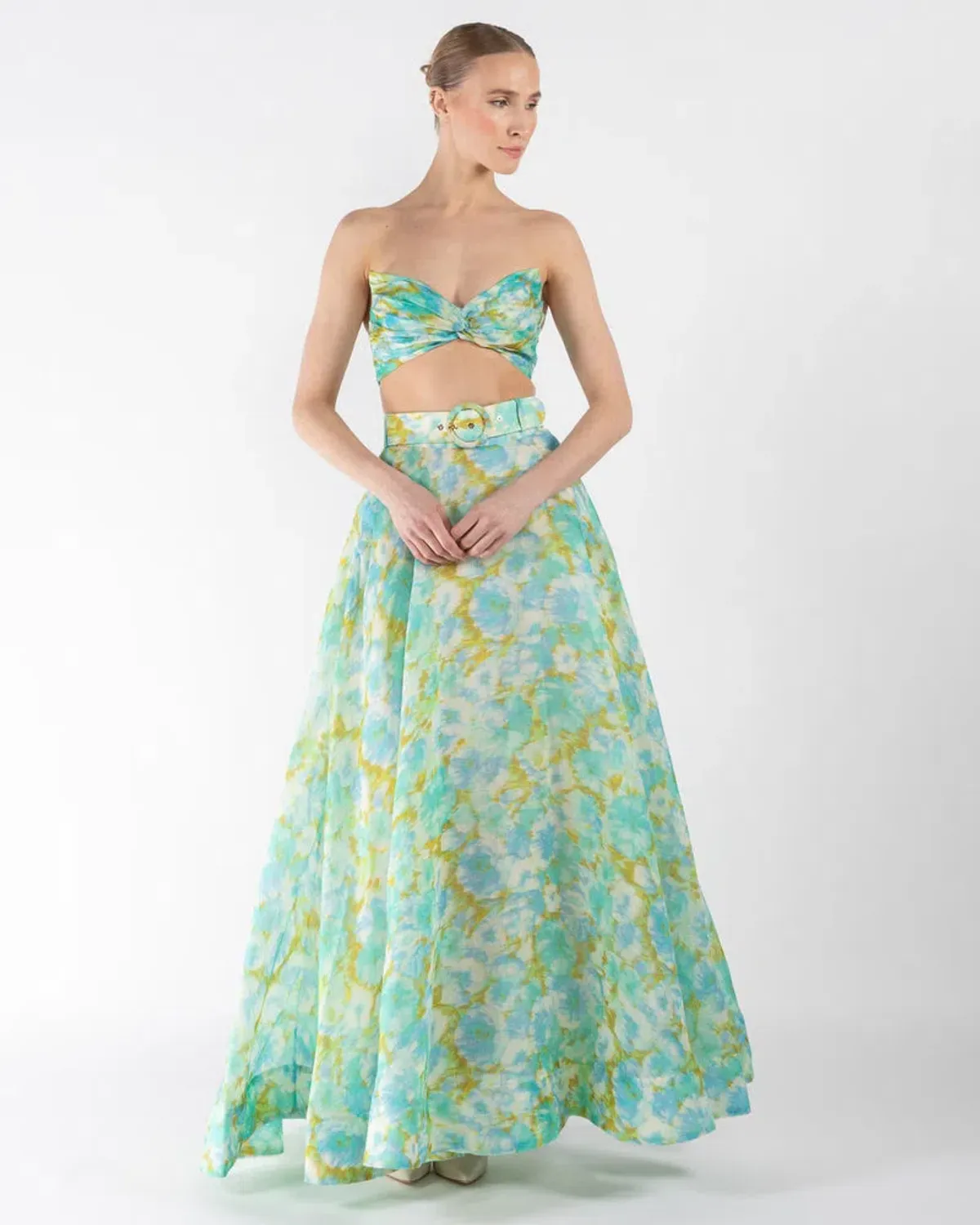 Zimmermann High Tide Crop Bodice And Ikat Maxi Skirt Set Floral Size 0/Au 8 - Image 1