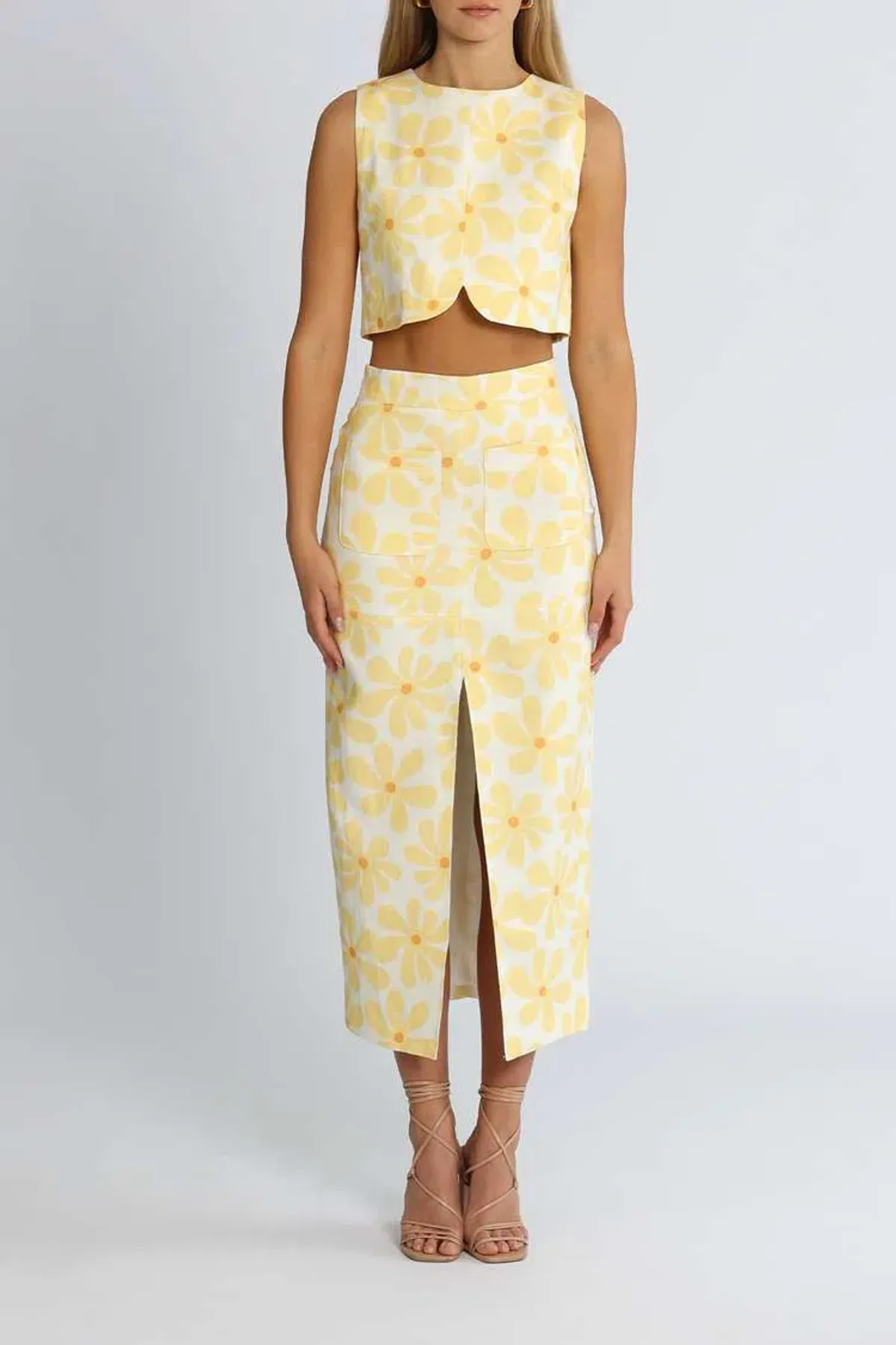 By Johnny Callie Sun Crop and Skirt Set Yellow Print Size 6 - Image 1