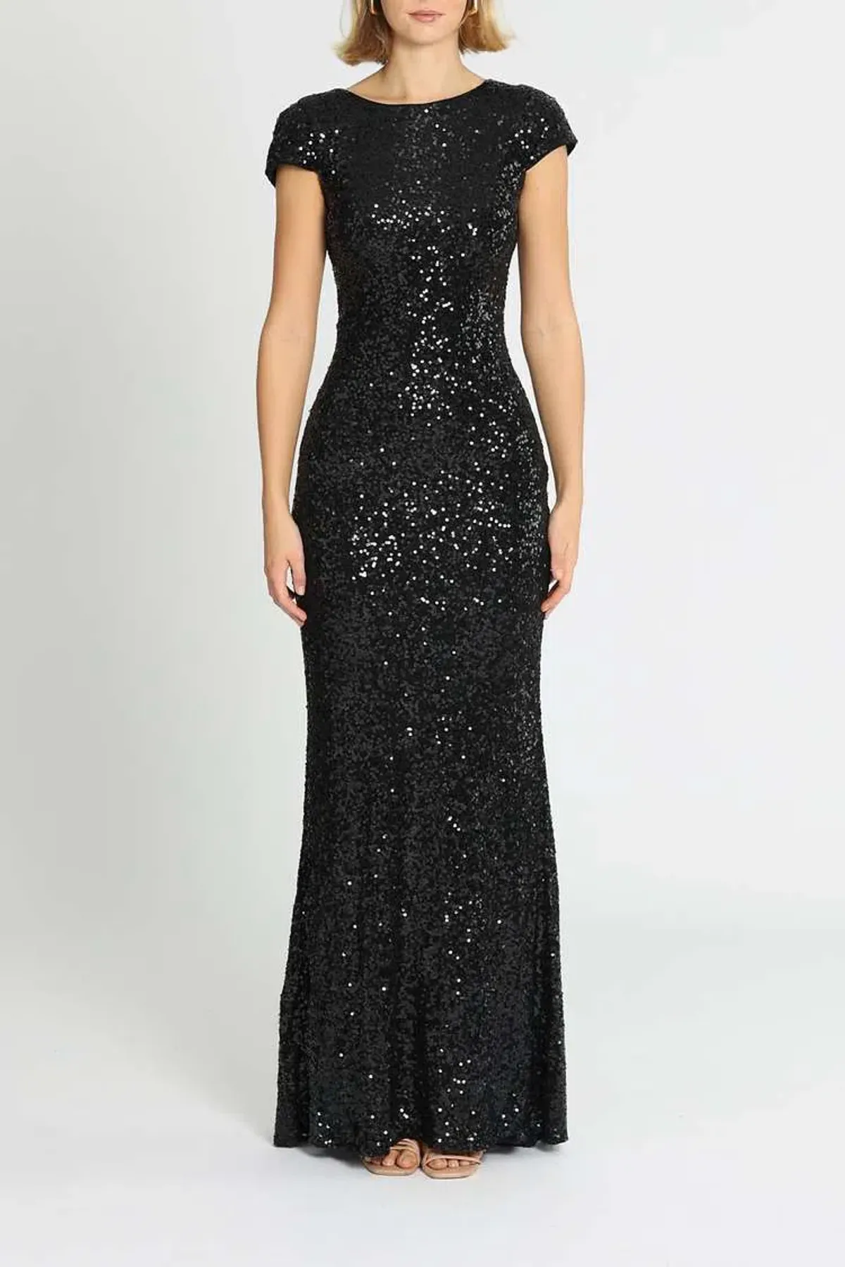 Badgley Mischka Sequin Cowl Back Gown Black Size 10 - Image 1