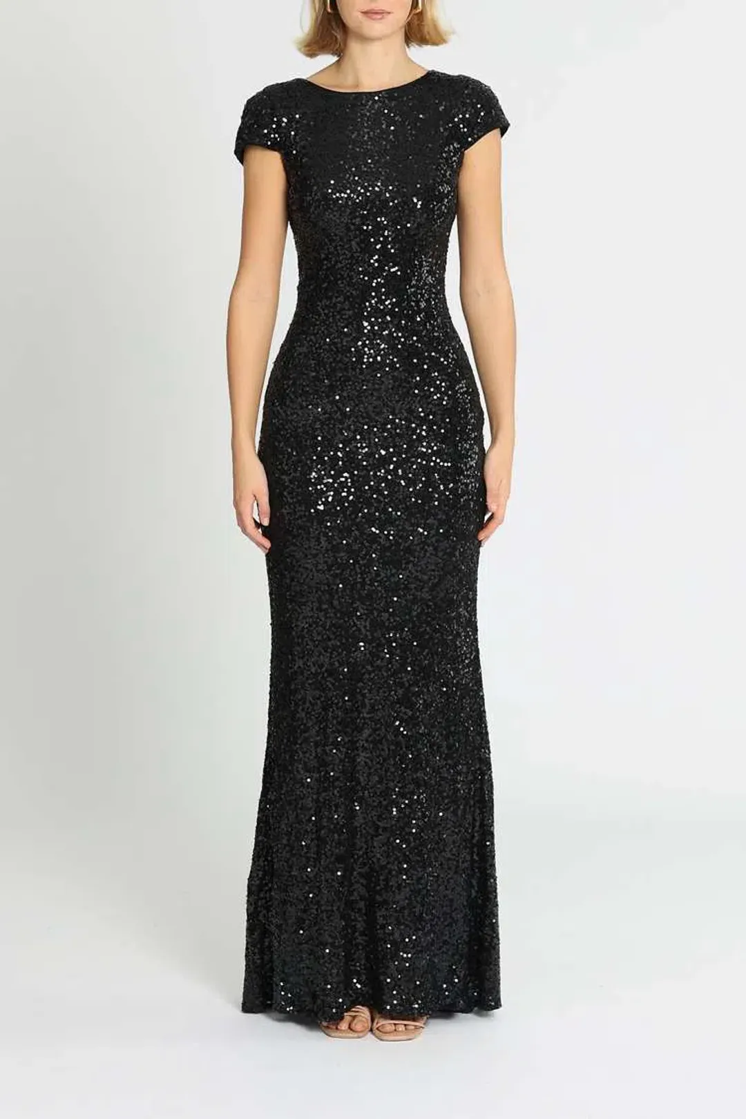 Badgley Mischka Sequin Cowl Back Gown Black Size 14 for rent on The Volte - main image