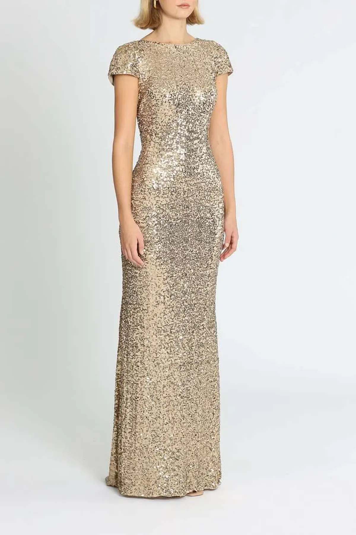 Badgley Mischka Sequin Cowl Back Gown Gold Size 6 - Image 2