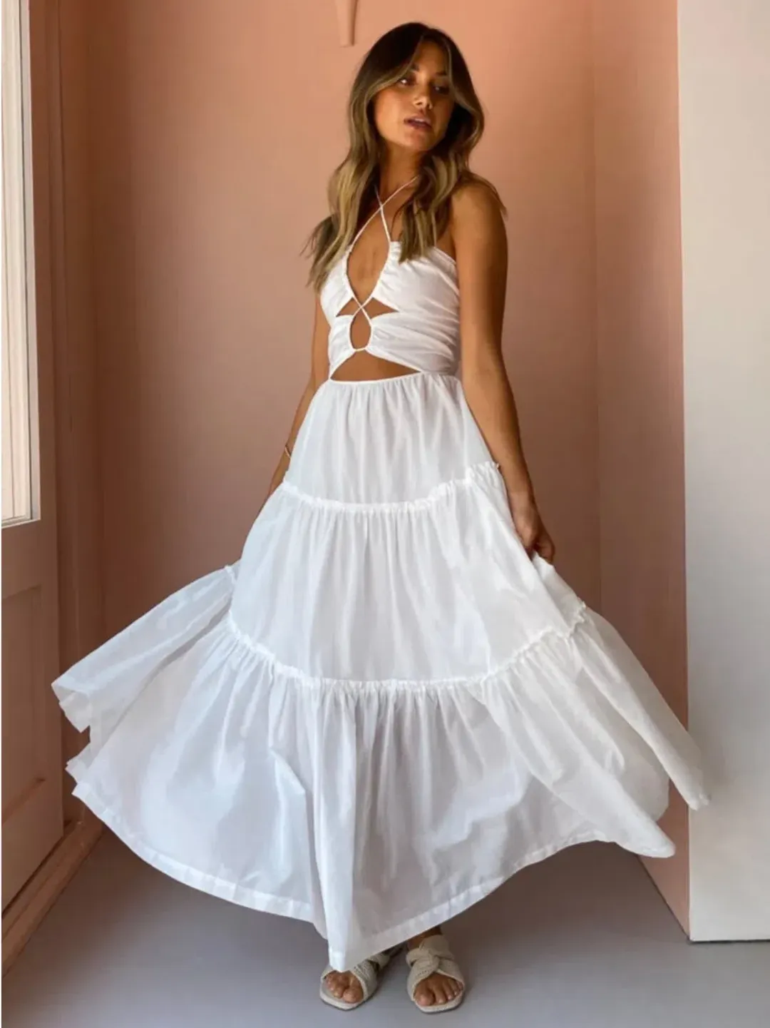 Bec & Bridge Aurora Maxi Dress in Ivory Size 8 for rent on The Volte - main image