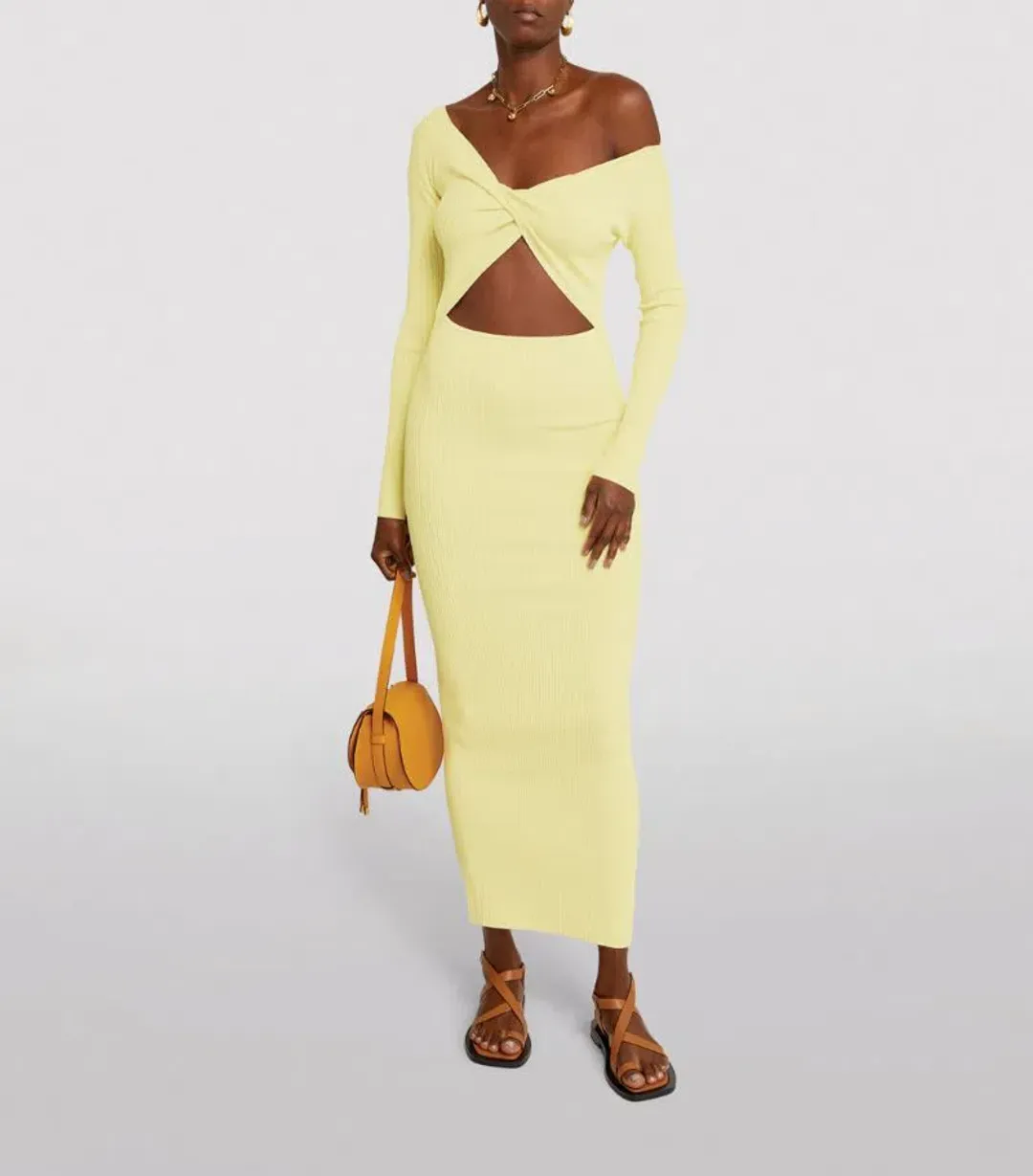 Sir the Label Kelvin Off Shoulder Draped Dress in Lemon Yellow Size 3 / AU 12 for rent on The Volte - main image