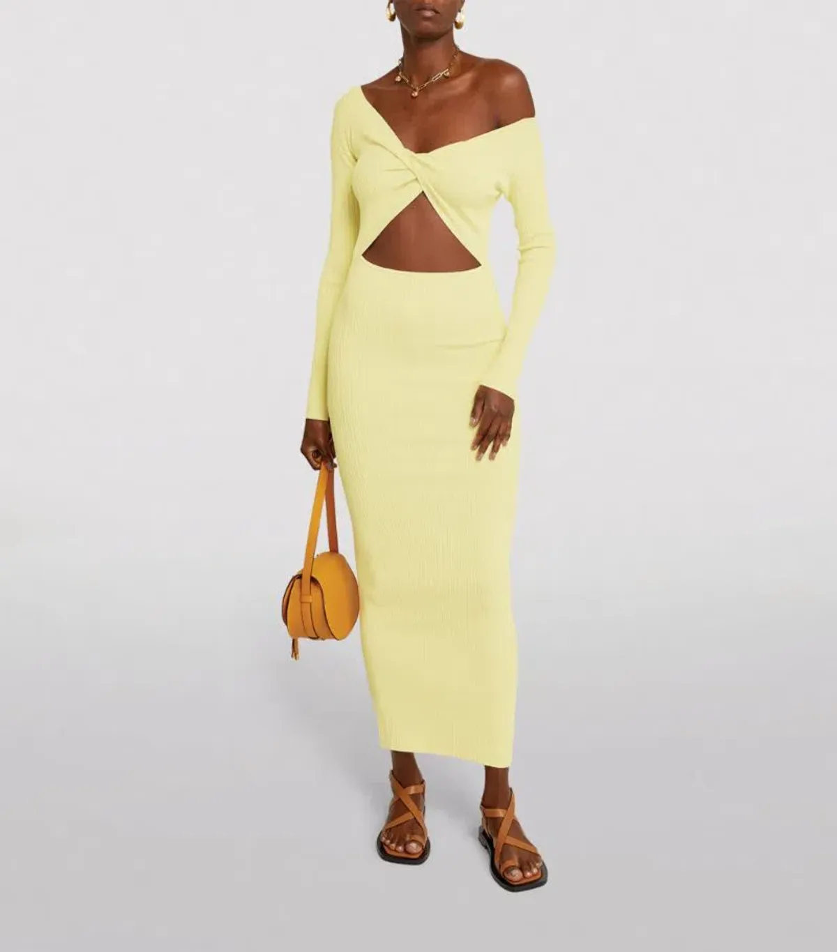 Sir the Label Kelvin Off Shoulder Draped Dress in Lemon Yellow Size 3 / AU 12 - Image 1
