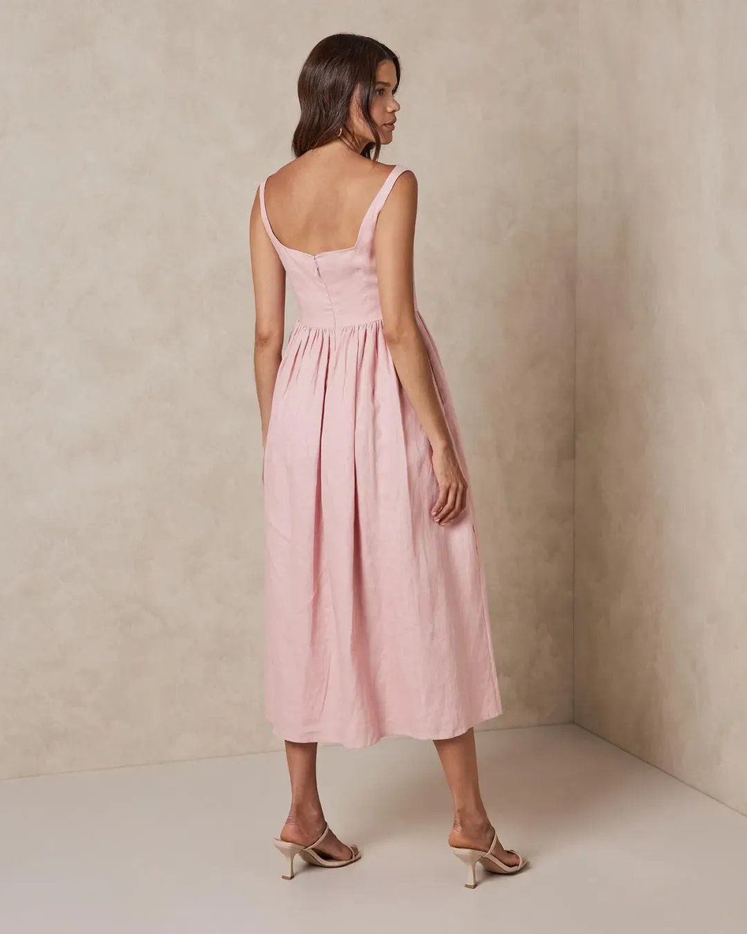 AERE Corset Midi Dress Pink Size 10 for rent on The Volte - main image
