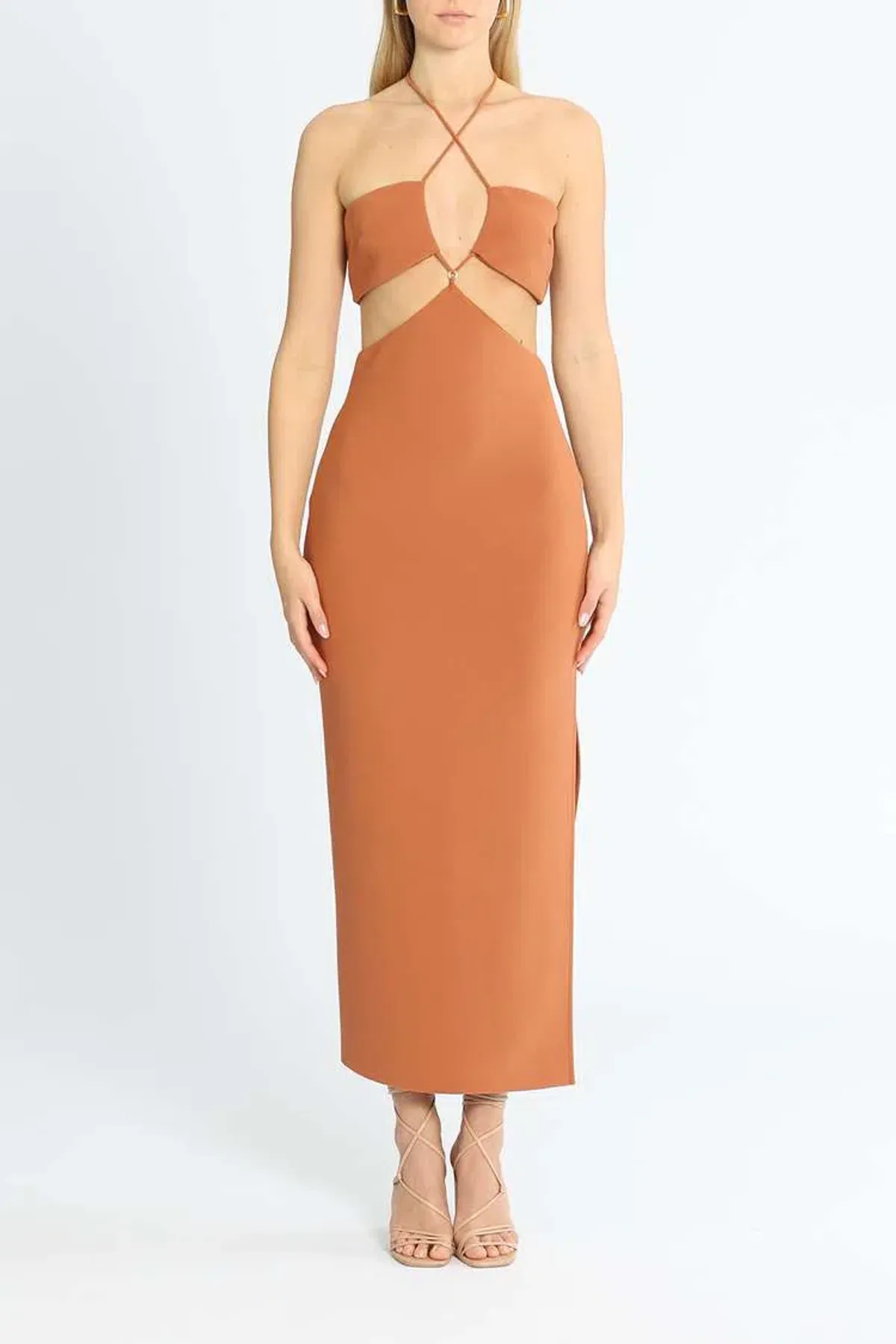 Bec and Bridge Cut Out Midi Dress Orange Size 16 - Image 1