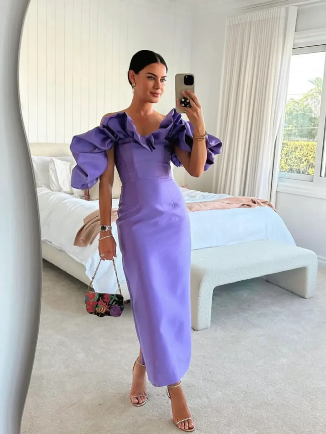 Alemais Suzi Off Shoulder Midi Dress Violet Size 8 for rent on The Volte - main image