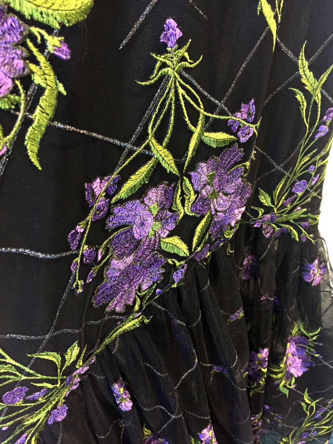 Marchesa Notte High Low Illusion Tulle Gown Dress Black Floral Size 8 for rent on The Volte - main image