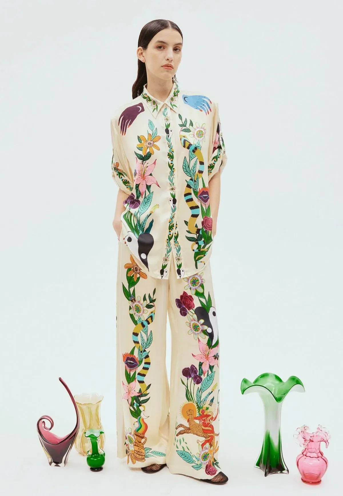 Alemais Meagan Silk Pant Size 10 And Oversized Shirt Size 8 Set Print - Image 1