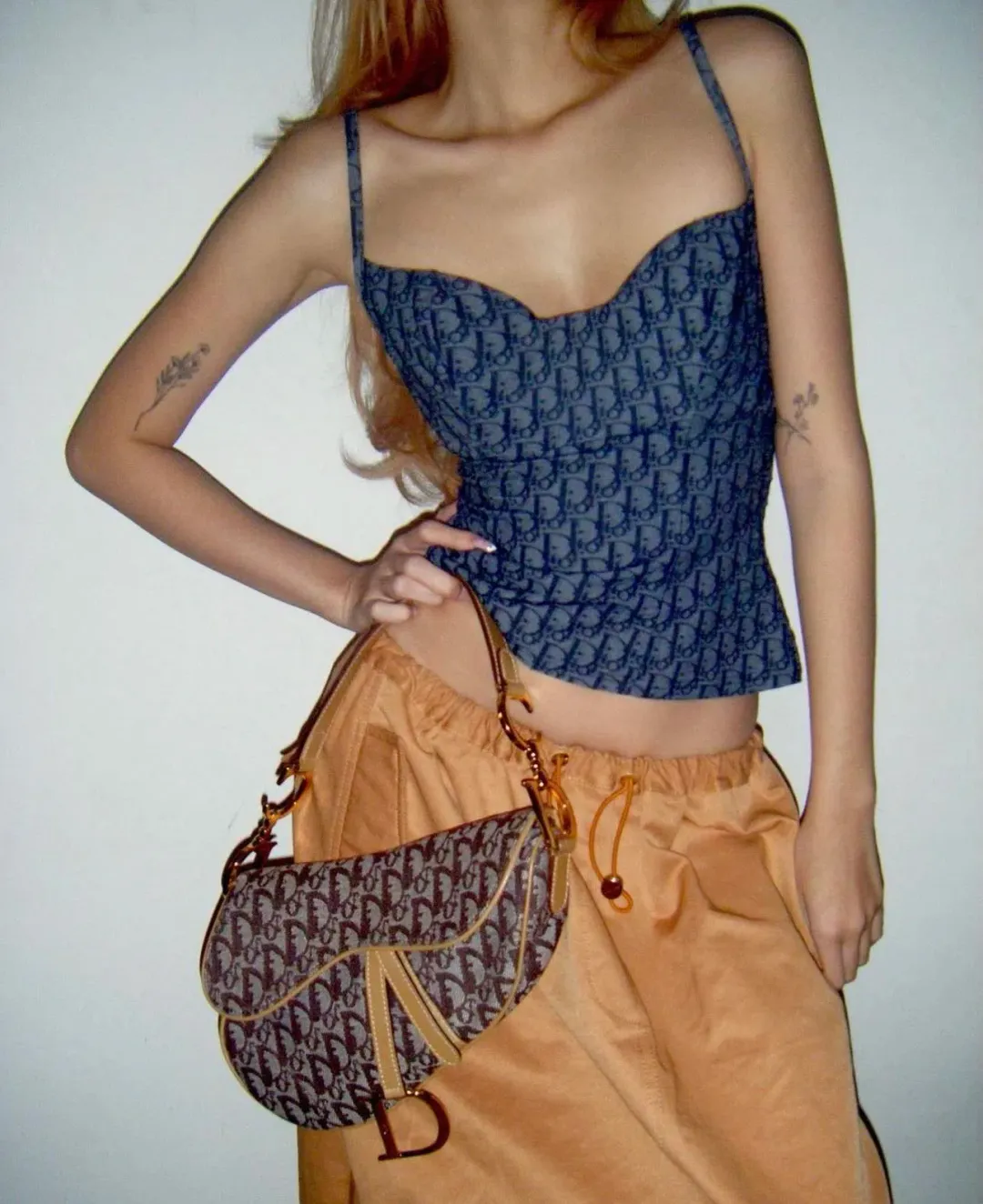 Vintage Dior Monogram Bustier Corset Navy Print Size 8 for rent on The Volte - main image