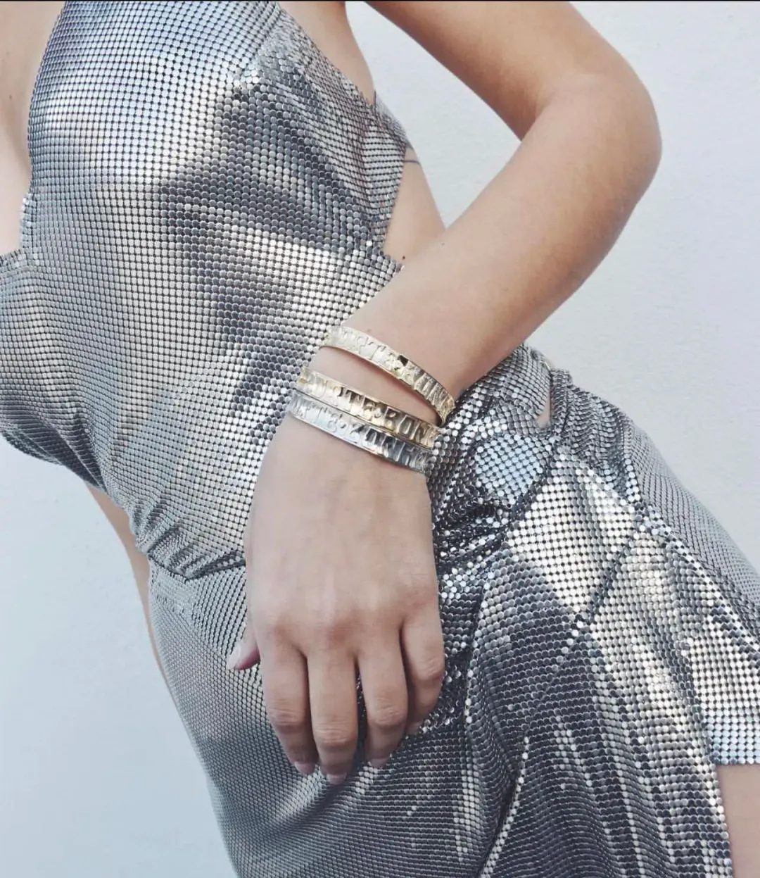 Fannie Schiavoni Izabel Mesh Dress Silver Size 8/10 for rent on The Volte - main image