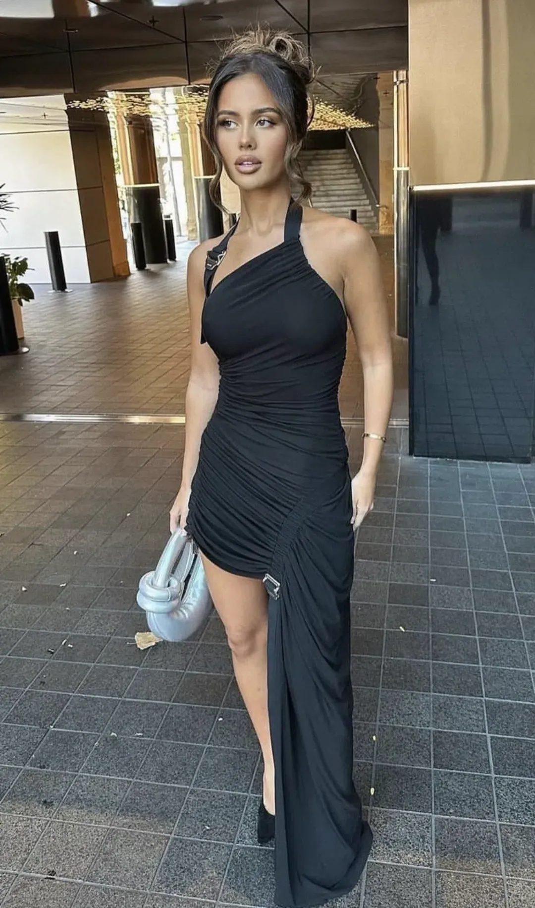 Dion Lee Safety Slider Gathered Mini Dress Black Size S/AU 8 for rent on The Volte - main image