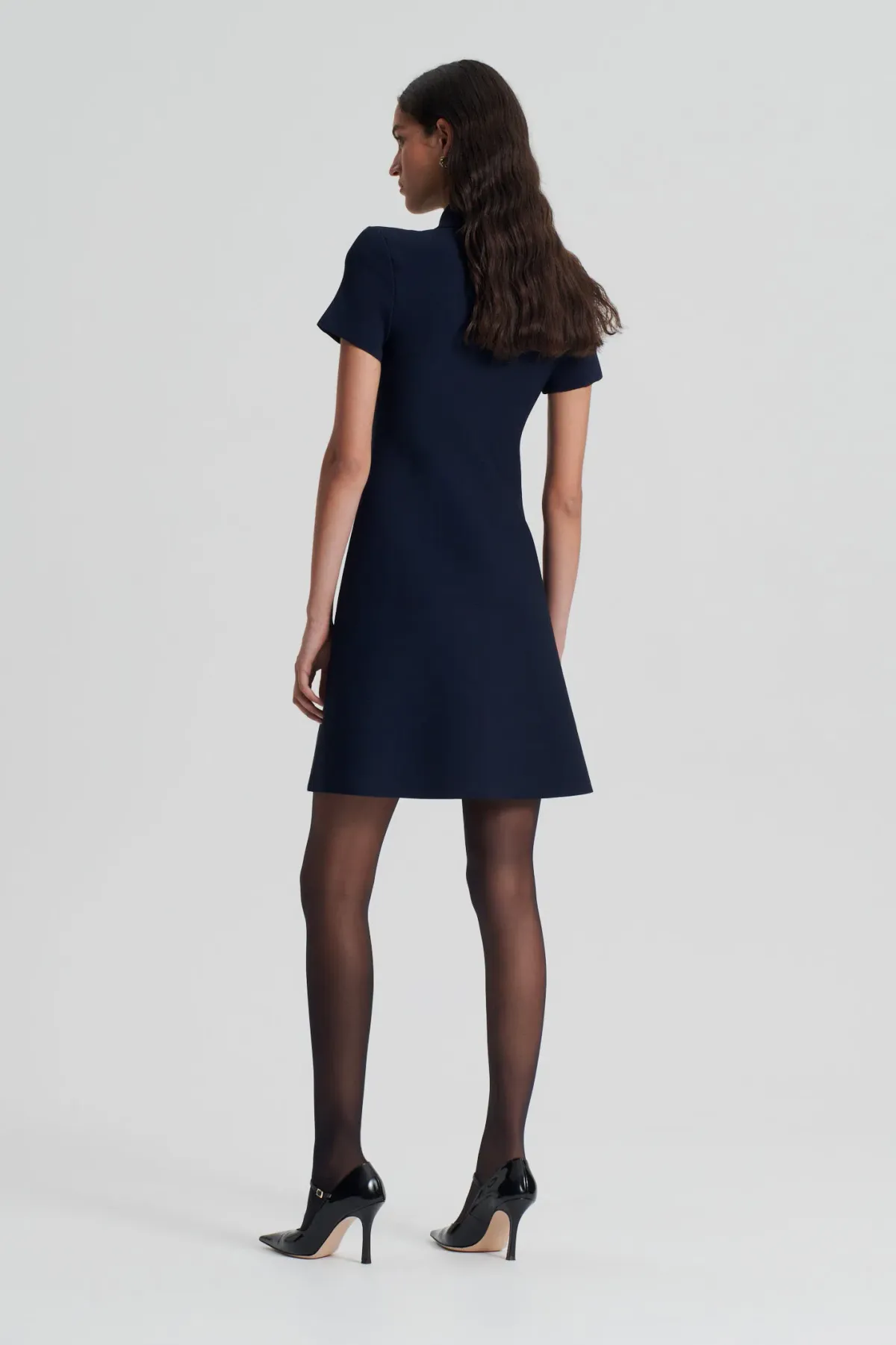 Scanlan Theodore Crepe Knit Mini Dress Navy Size S/Au 8 - Image 4